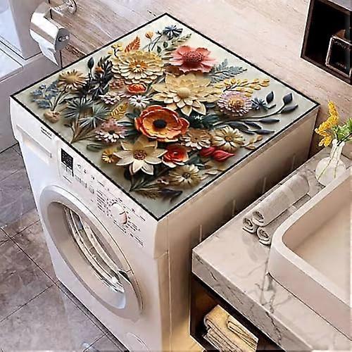 Washing Machine Pad Cover, Non-Slip 3D Flower Bird Design, Absorbent Quick-Drying Universal Size 50x60 cm