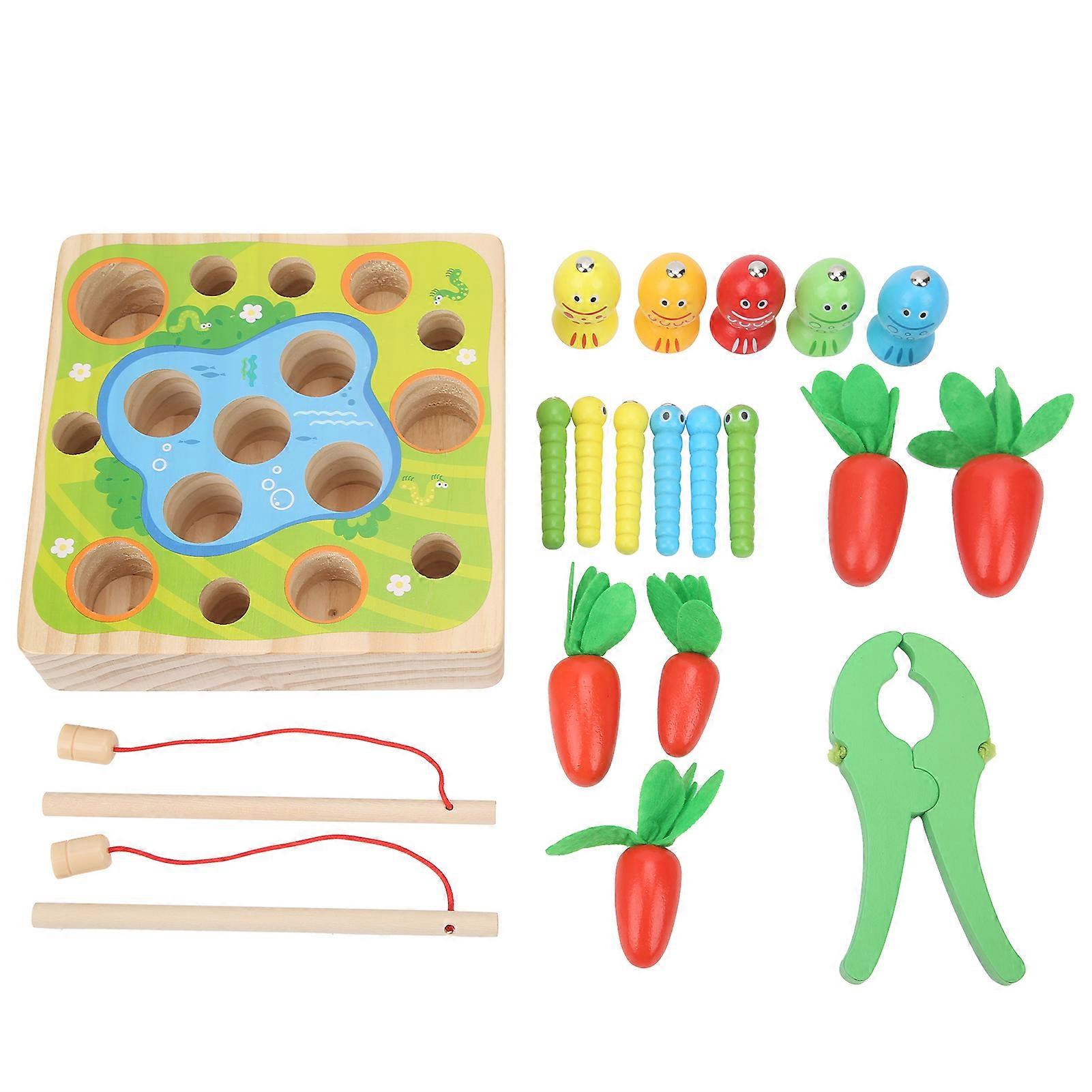 Wooden Pull Insert Carrot Insect Matching Game Toy for Children Above 3 Years Old