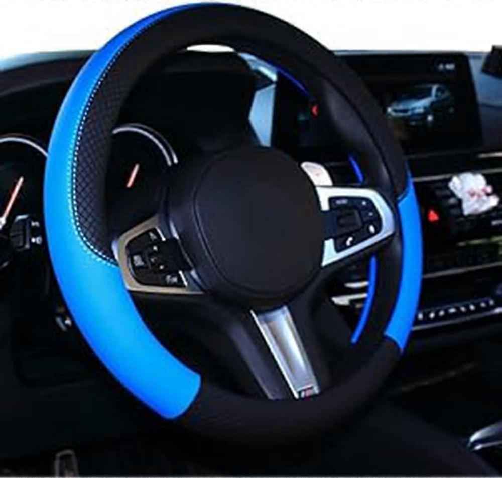 Wave line stitching X-shaped microfiber leather steering wheel cover