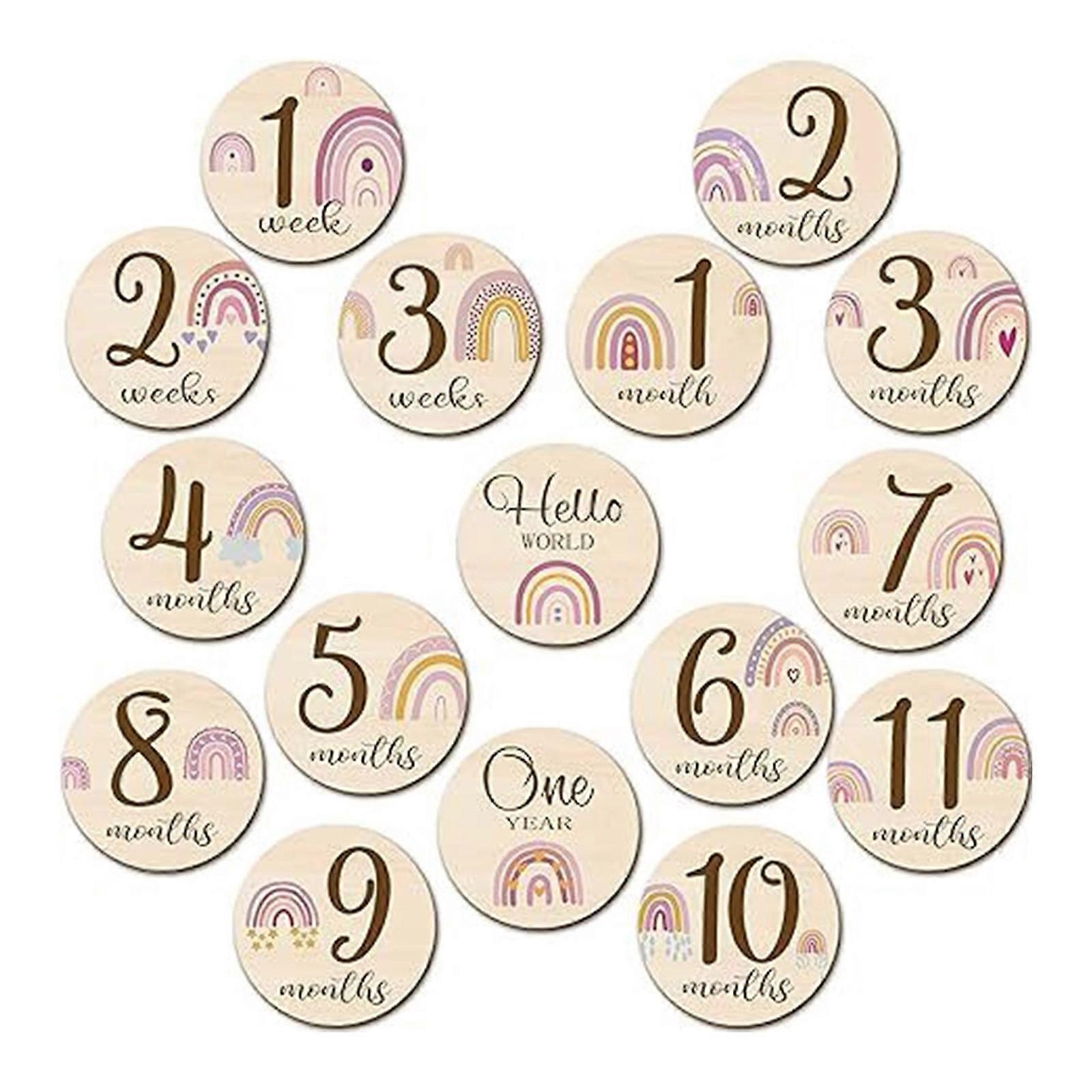 Double-side Baby Memory Keepsake Cards Natural Wood Animal Number Props Capturing Monthly Development Progress Multicolor