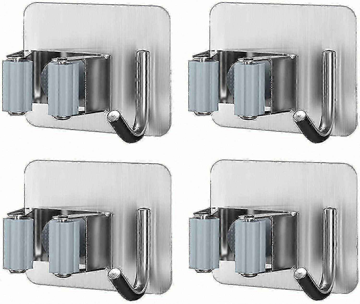 壁掛け式ほうきホルダー、キッチン、バスルーム、ガーデン収納用のフック付きステンレス製粘着モップオーガナイザー