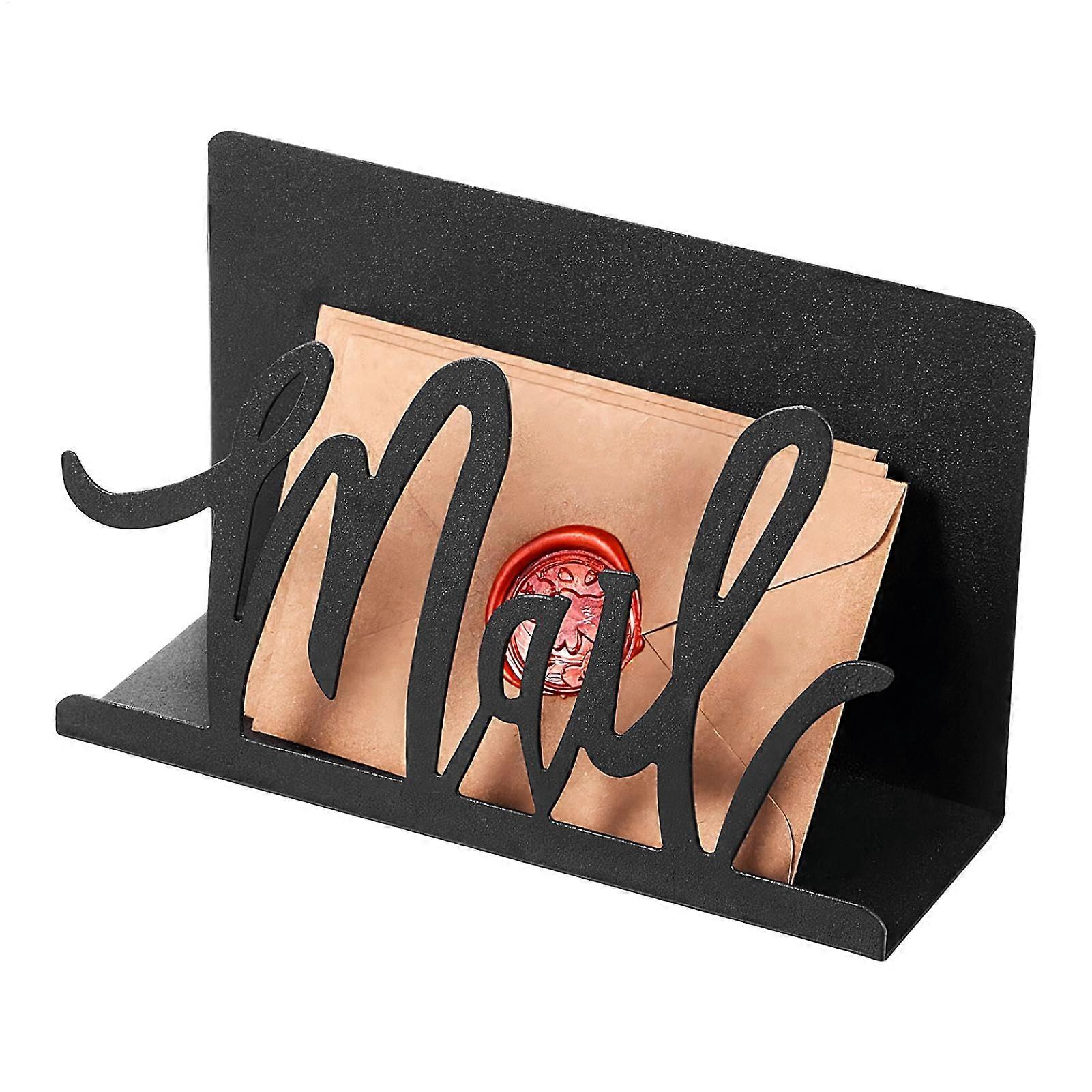 Letter Storage - Black Tabletop Mail Organizer for Home Office, Desktop File Rack for Documents and Postcards