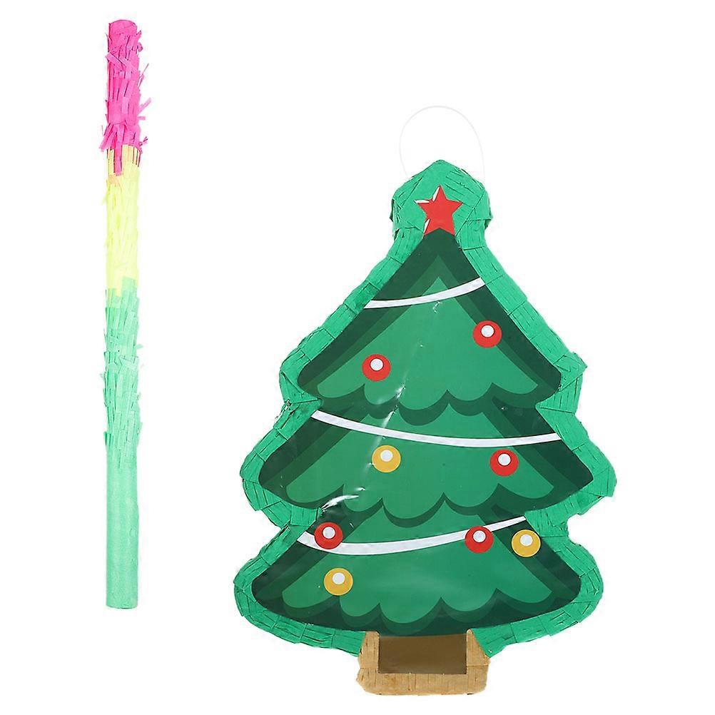 Handmade Holiday Pinata Christmas Tree Shaped Party Prop Entertainment Candy Container Decorative Item 40X27.5X7CM Green 1Set