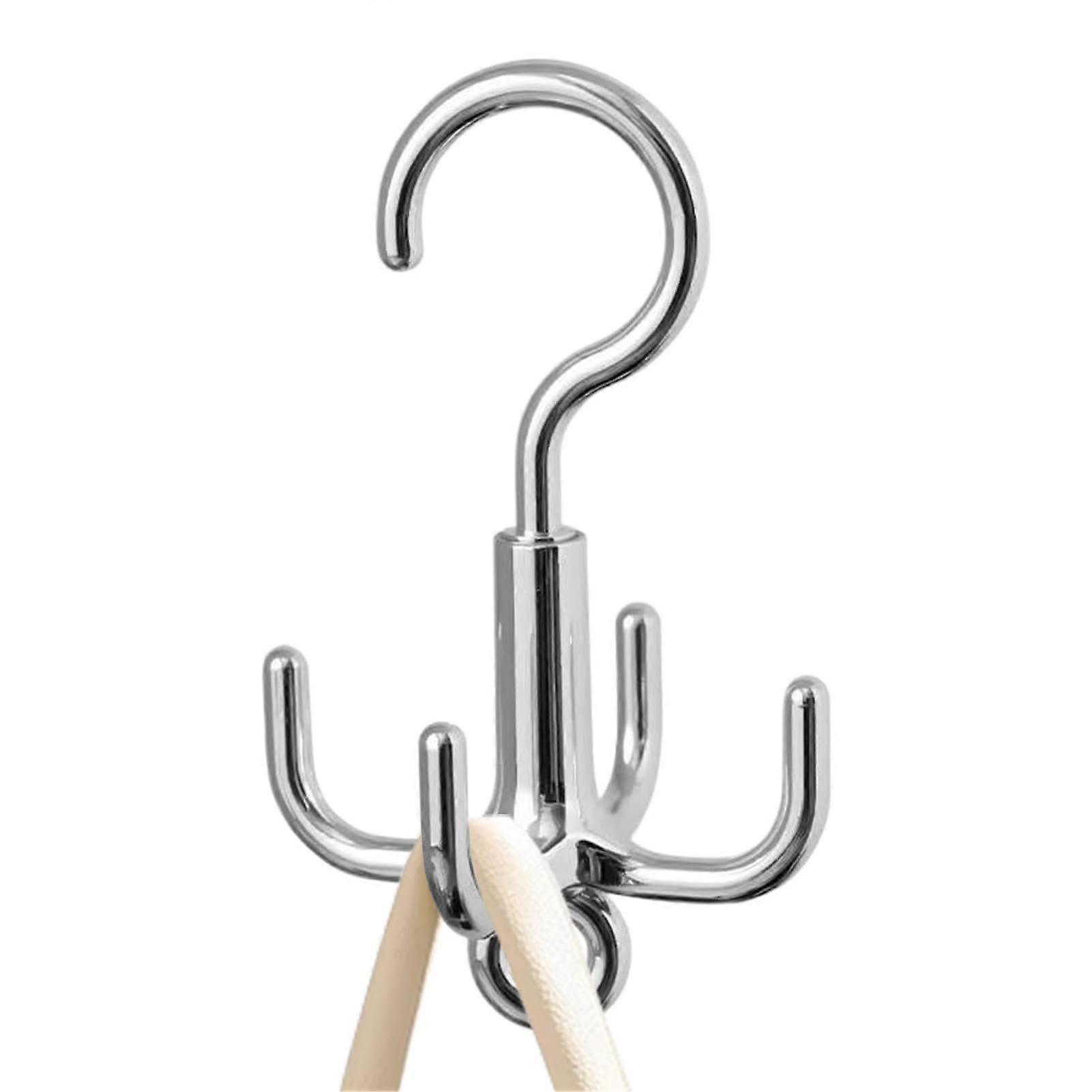 Coat Hooks 360 Degree Rotating With 4 Hooks Tie Holder Hanger Space-Saving Bag Storage For Belts Bras Scarves Purses