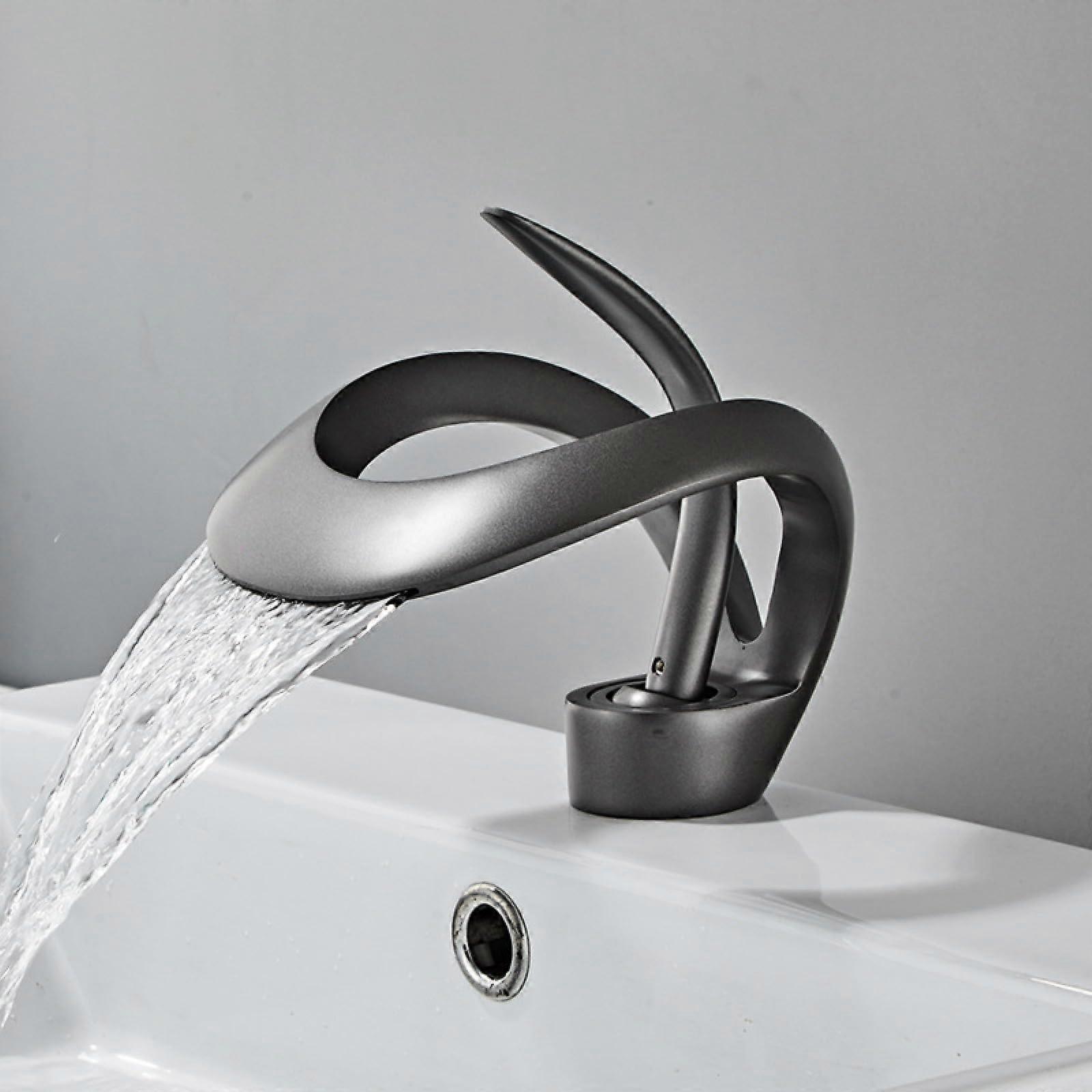 Elegant singlehole washbasin faucet for hot and cold water, low gray, short