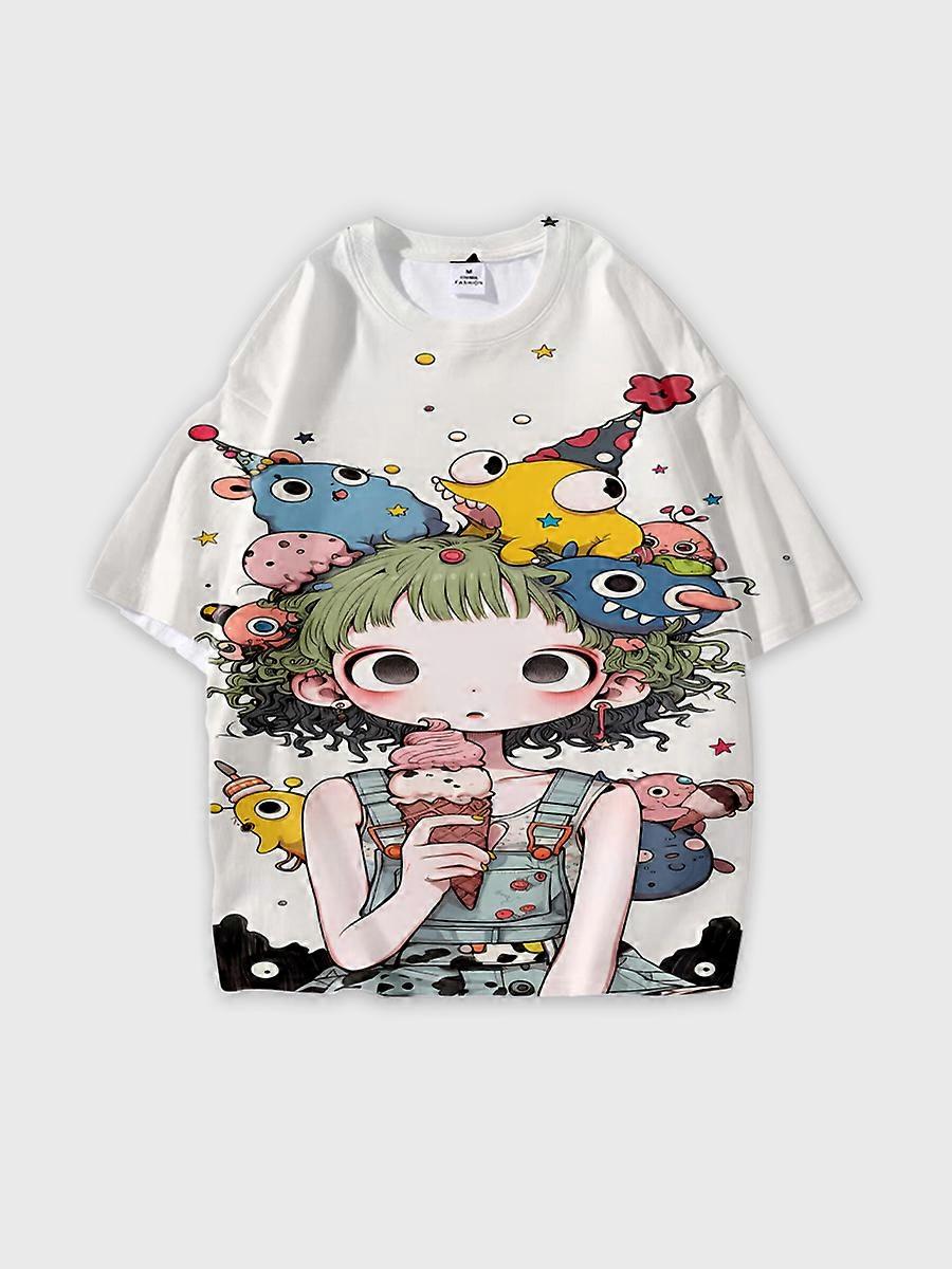 T-shirt round neck book Characters Pattern loose short sleeve P1496