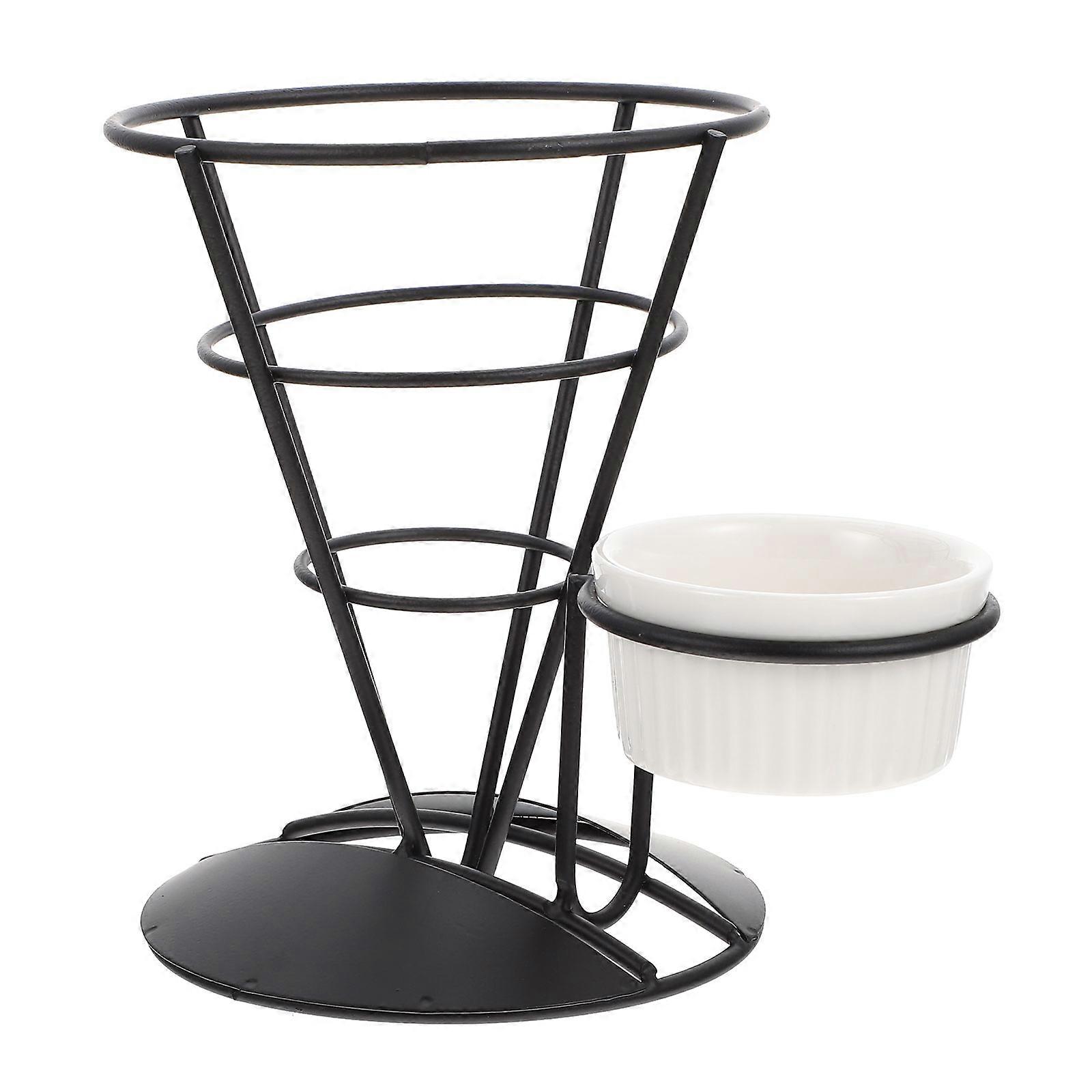 Food Display French Fries Stand With Sauce Cup Ideal For Households And Business Owners Black Color 1Set