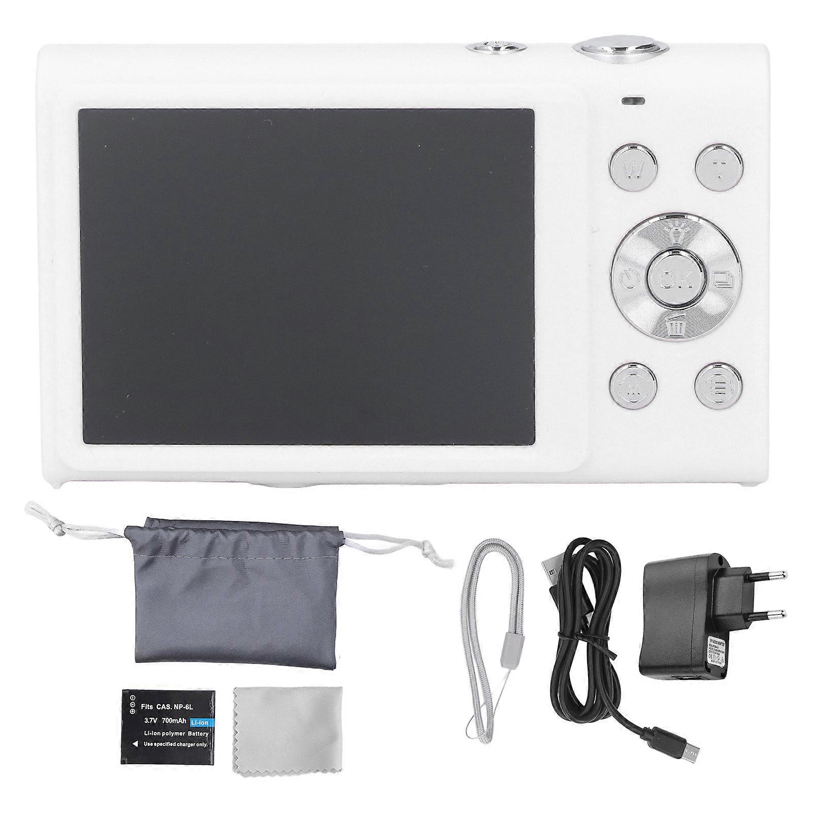 4K Digital Camera 48MP 2.8 Inch IPS HD Screen 16X Zoom Autofocus Anti Shake Pocket Vlogging Camera for Teens Kids 100 to 240V White EU Plug