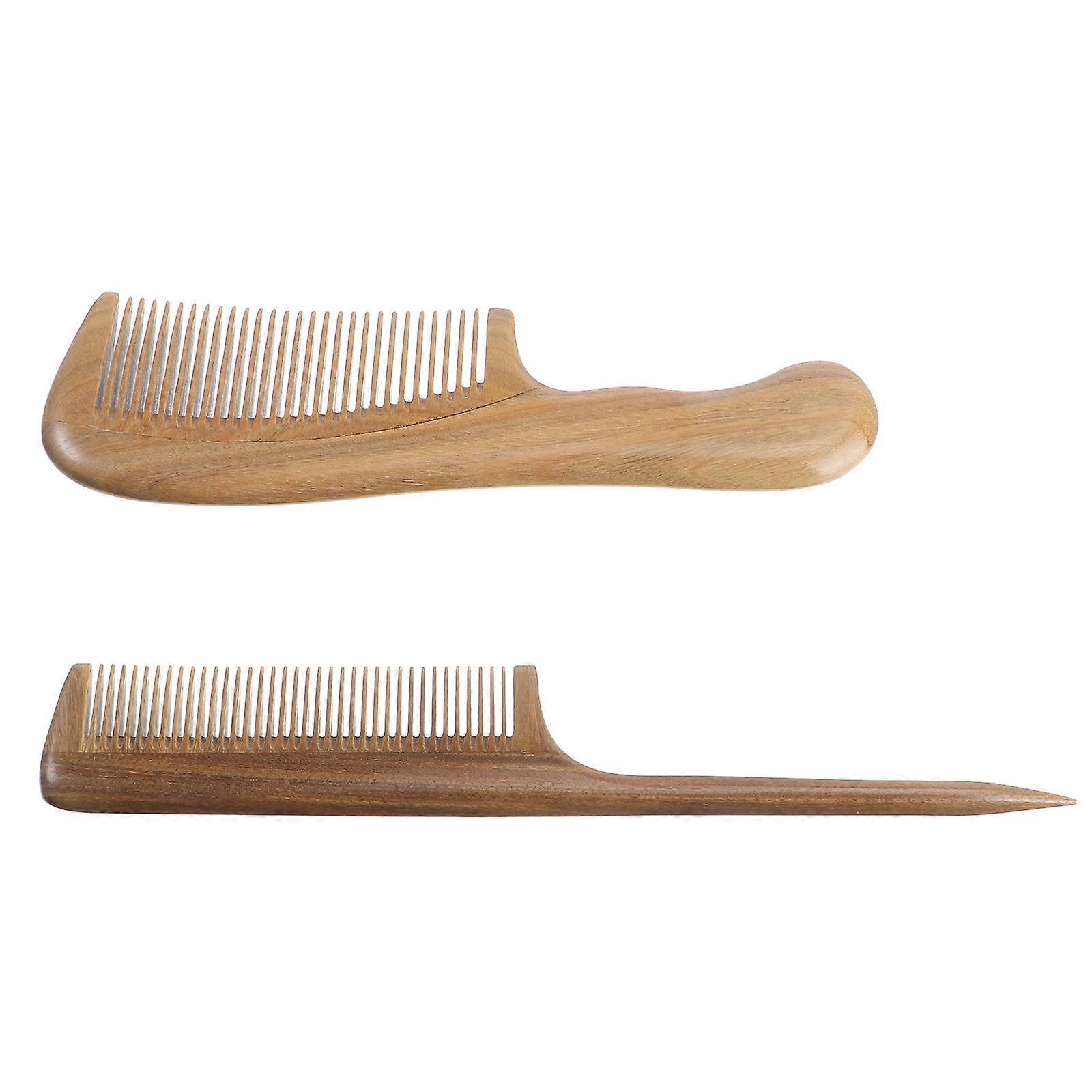 Natural Sandalwood Wide Tooth Comb Set Ideal For All Hair Types Curly Or Straight Includes Detangling Pointed Handle Comb 2Pcs