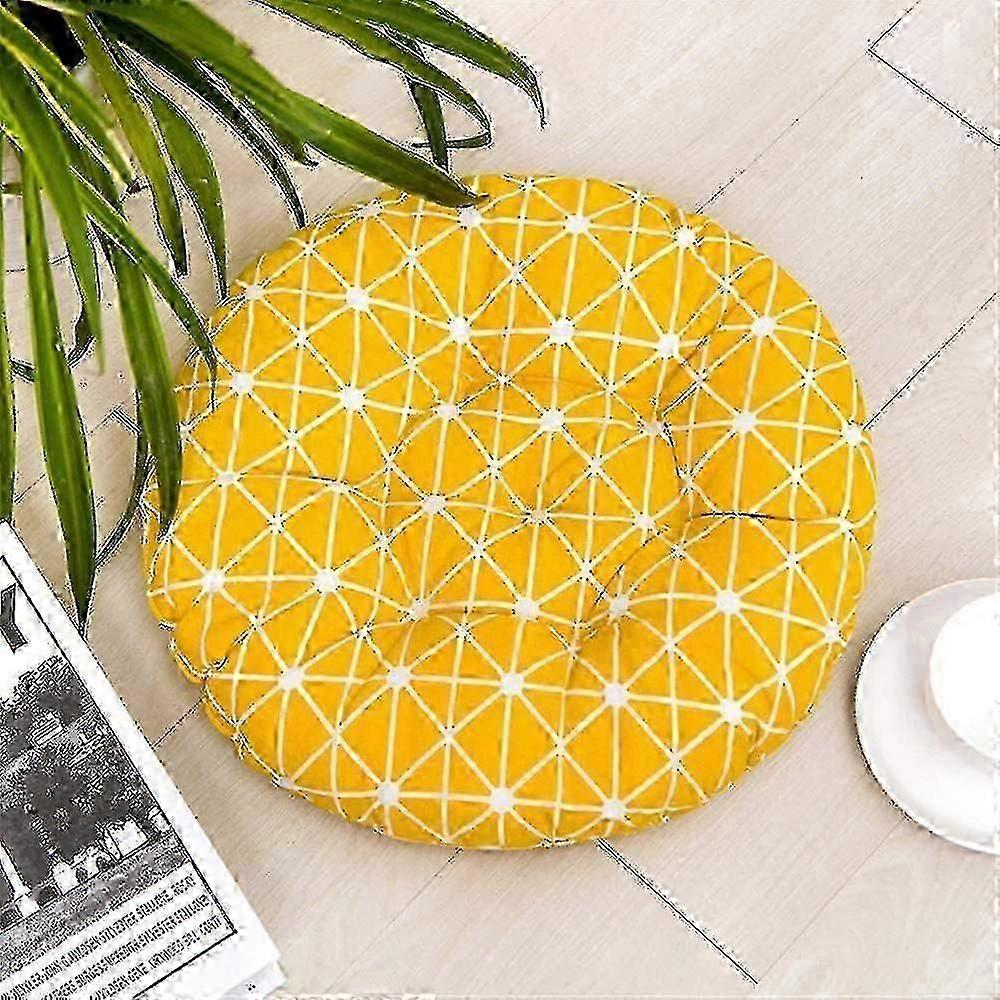 Coussin d’assise, Ensemble de 2 coussins, Coussin d’assise, Coussin d’assise 40x40 Cm, Coussin de siège de jardin (damier jaune, rond)