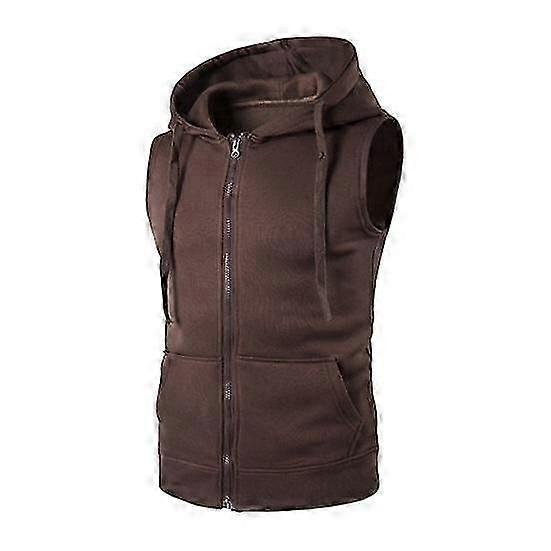 Men Summer Vest Jacket Hooded Drawstring Sleeveless Zipper Placket Vest Coat Solid Color Pockets Zipper Placket Waistcoat