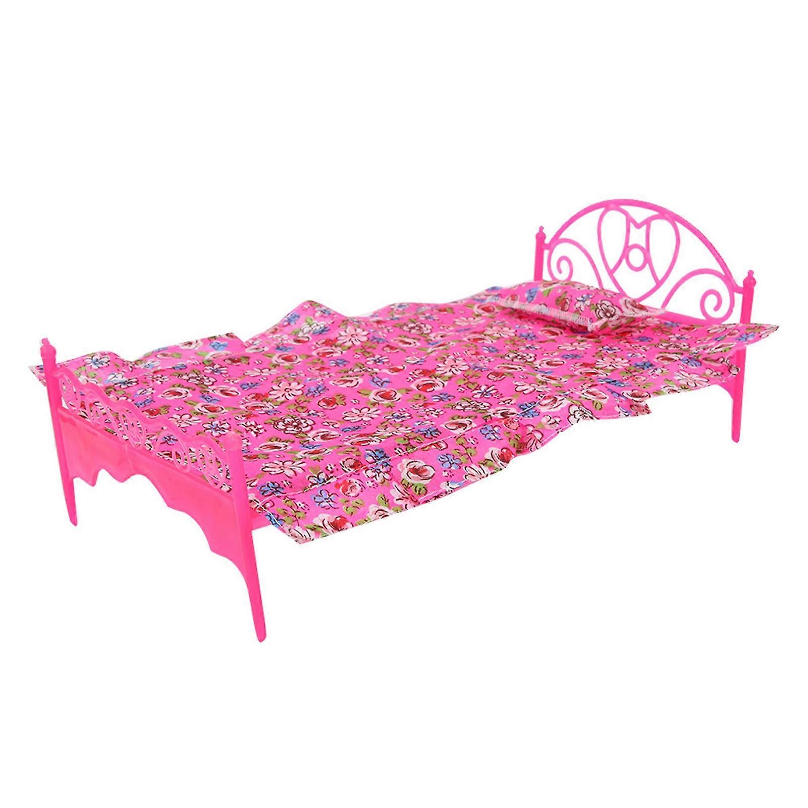 Plastic Mini Bed with Pillow and Sheet for Pin Dolls Dollhouse