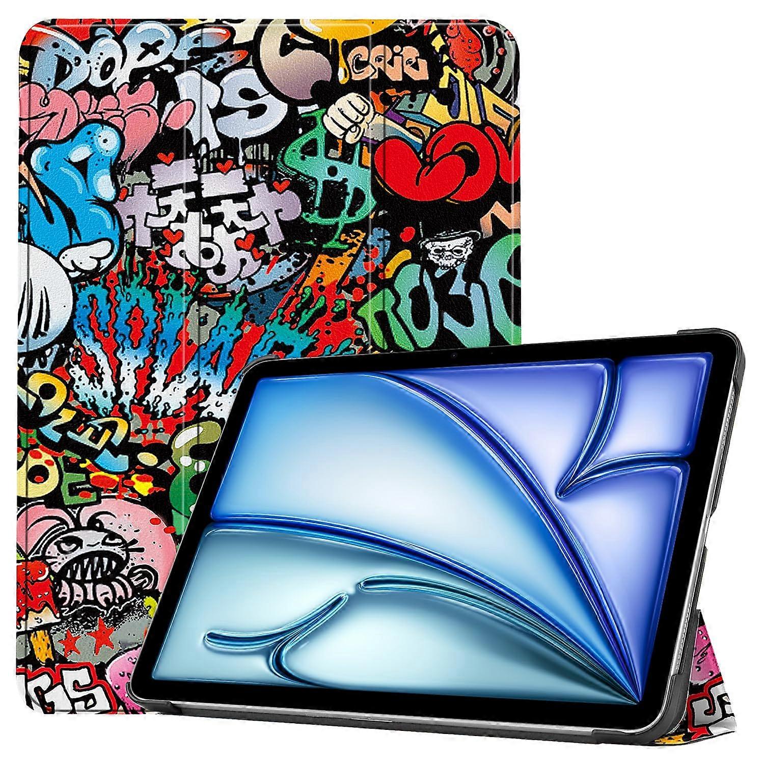 Case for iPad Air 13 Inch 2025 (M3) Slim PU Leather Protective Flip Folio with Triple Stand and Auto Wake/Sleep, Graffiti Design