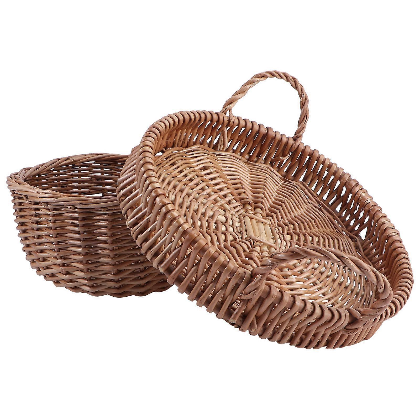 Brown Woven Plate for Home Use Handmade Synthetic Material Snack and Fruit Tray 1Pc