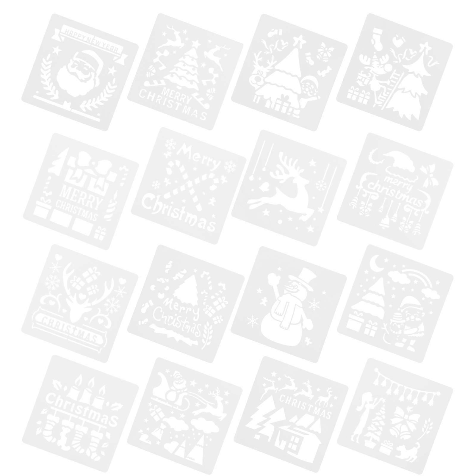 16Pcs Xmas Hollow out Painting Stencils Template for DIY Drawing and Painting