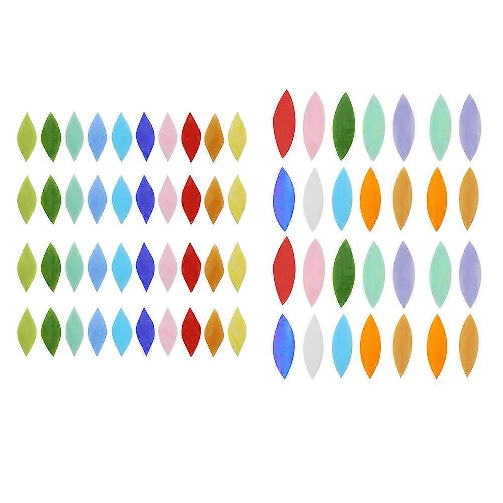 70pcs Handmade Leaf Shaped Mosaic Glass Pieces for DIY Decorations