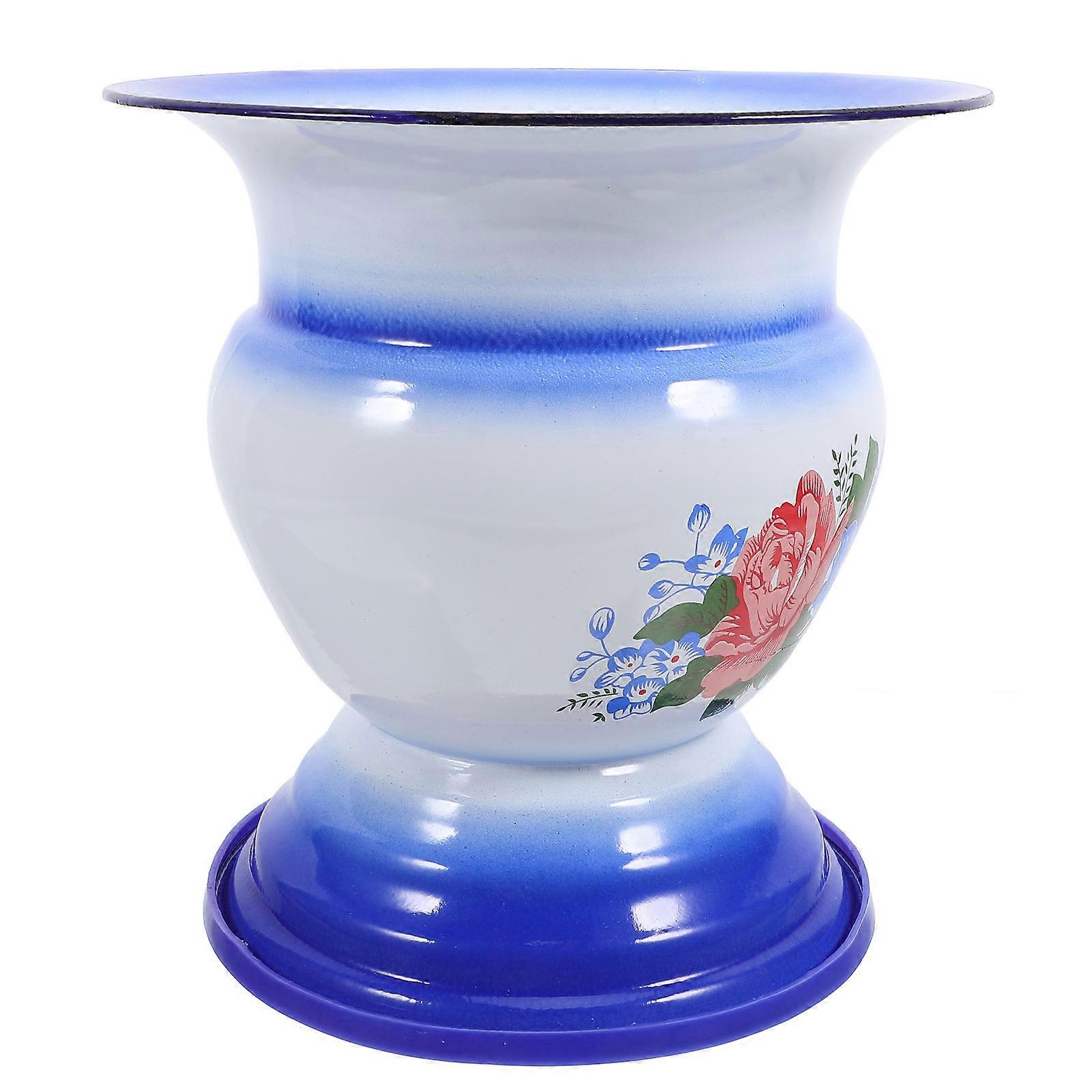 Enamel Toilet Bowl with Chinese Style Design for Home Blue Retro and Durable 1 Pc