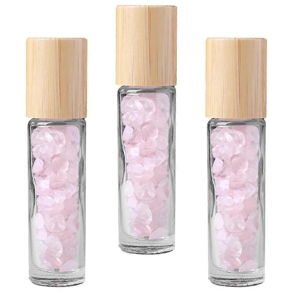3Pcs Roller Bottles For Oils Natural Crystal Glass Pink 8.7x2cm Designed For Daily Use Travel And Gifting Women