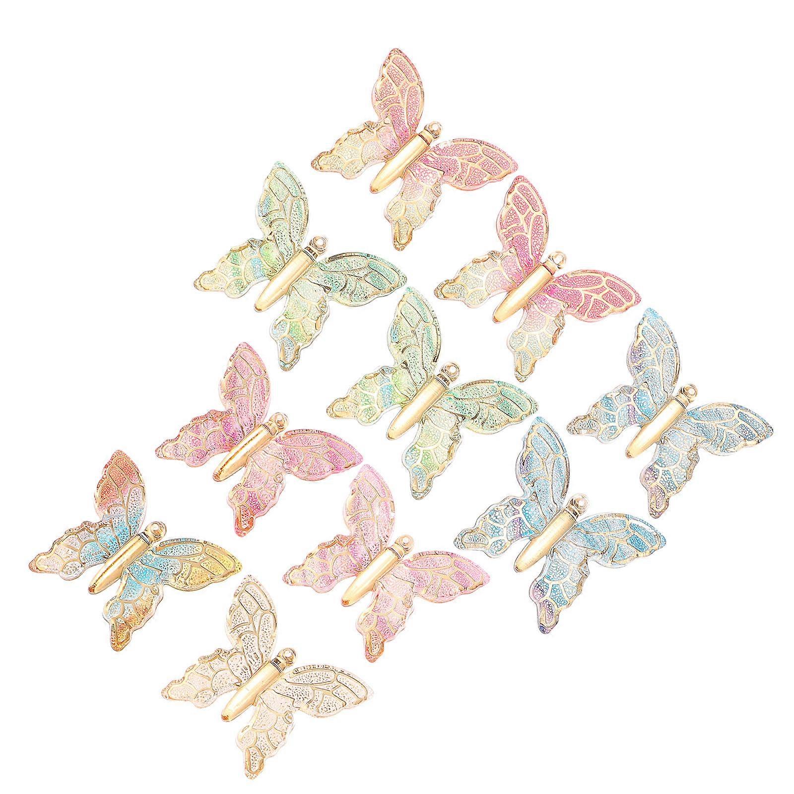 Butterflies Charms DIY Pendant for Decor Assorted Color Acrylic Lightweight Durable 10pcs