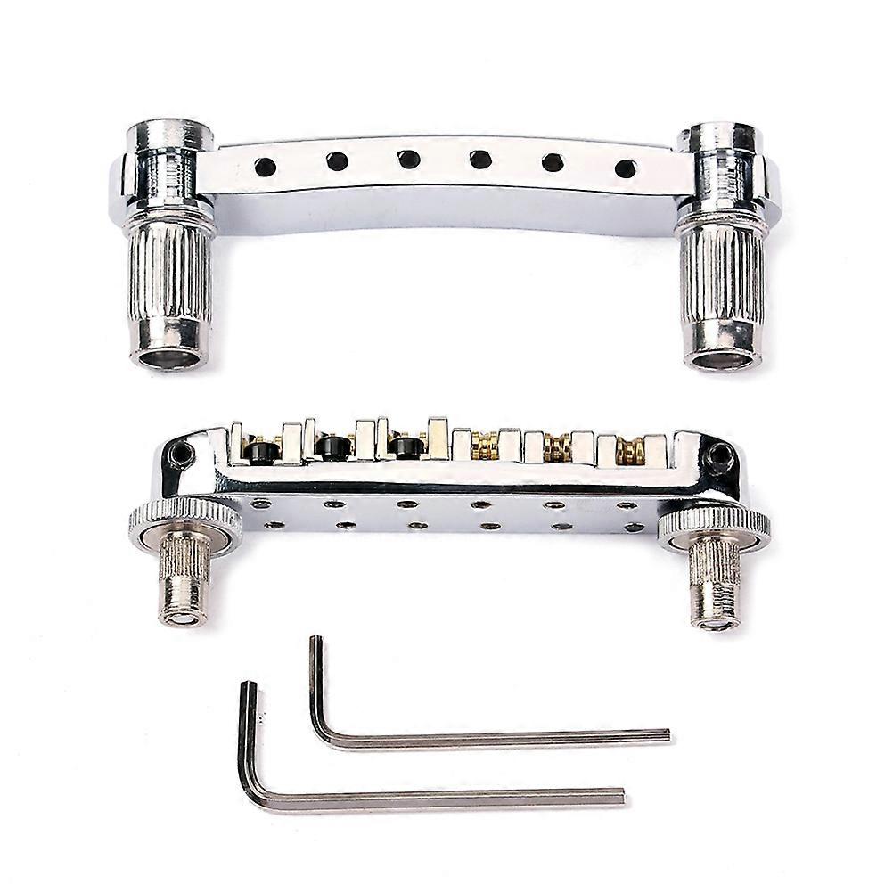Bridge Roller Saddle Bridge Tailpiece with Studs and Wrenches for Style Electric Guitar Replacement Parts (Silver)