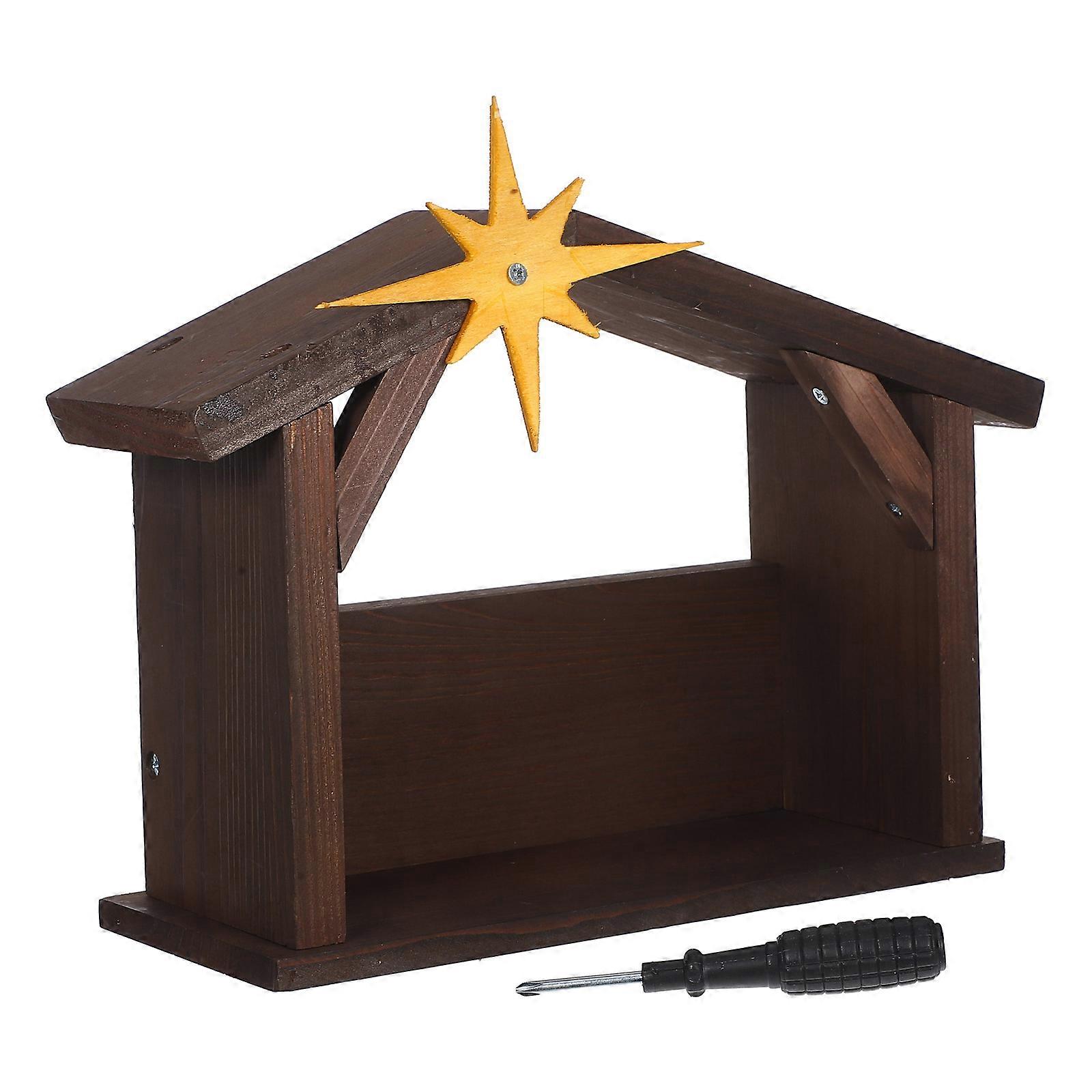 Jesus Nativity Scene Wooden Manger Classic Christmas Religious Ornament for Home Tabletop Display