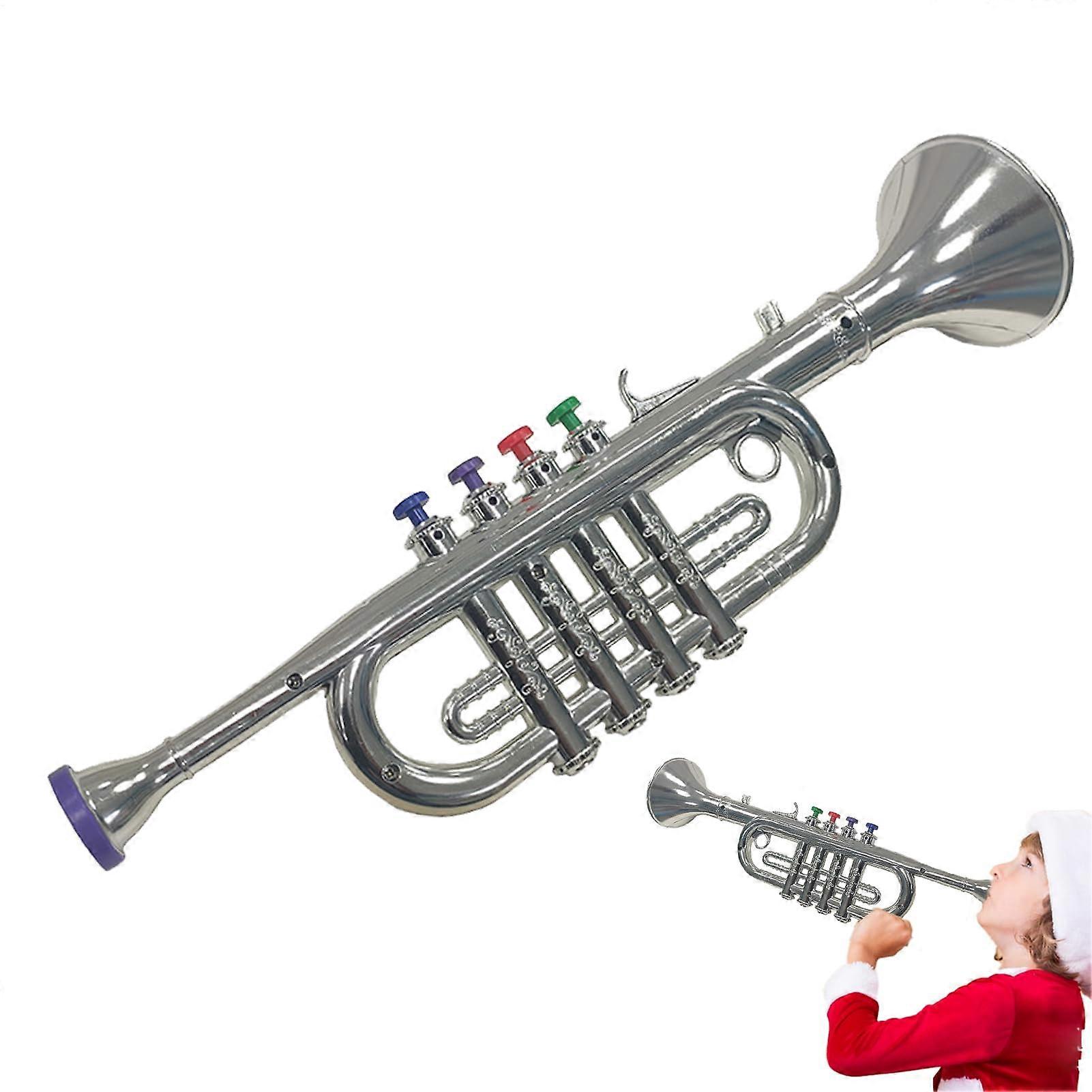 Trumpet for trumpet for Trumpets with four tones of seven beats, musical instruments with different notes for the little ones, silvercolored.