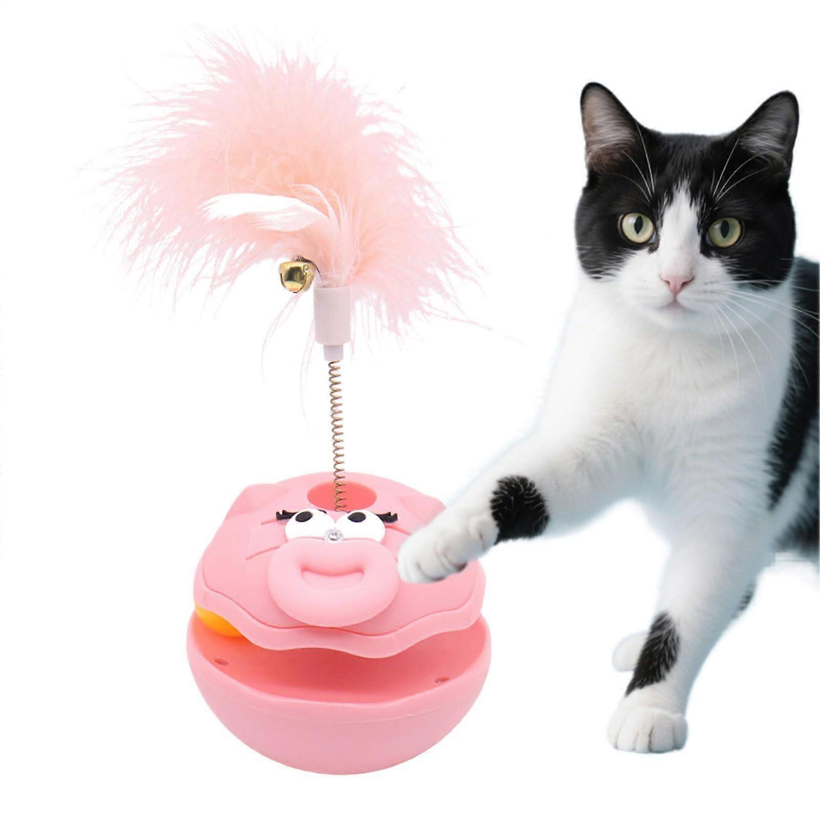 Rolling Cat Toy, Rotating Play Ball Stimulating Cat Toy Pet Accessories Teaser with Feather and Bell, Encourages Indoor Play and Exercise