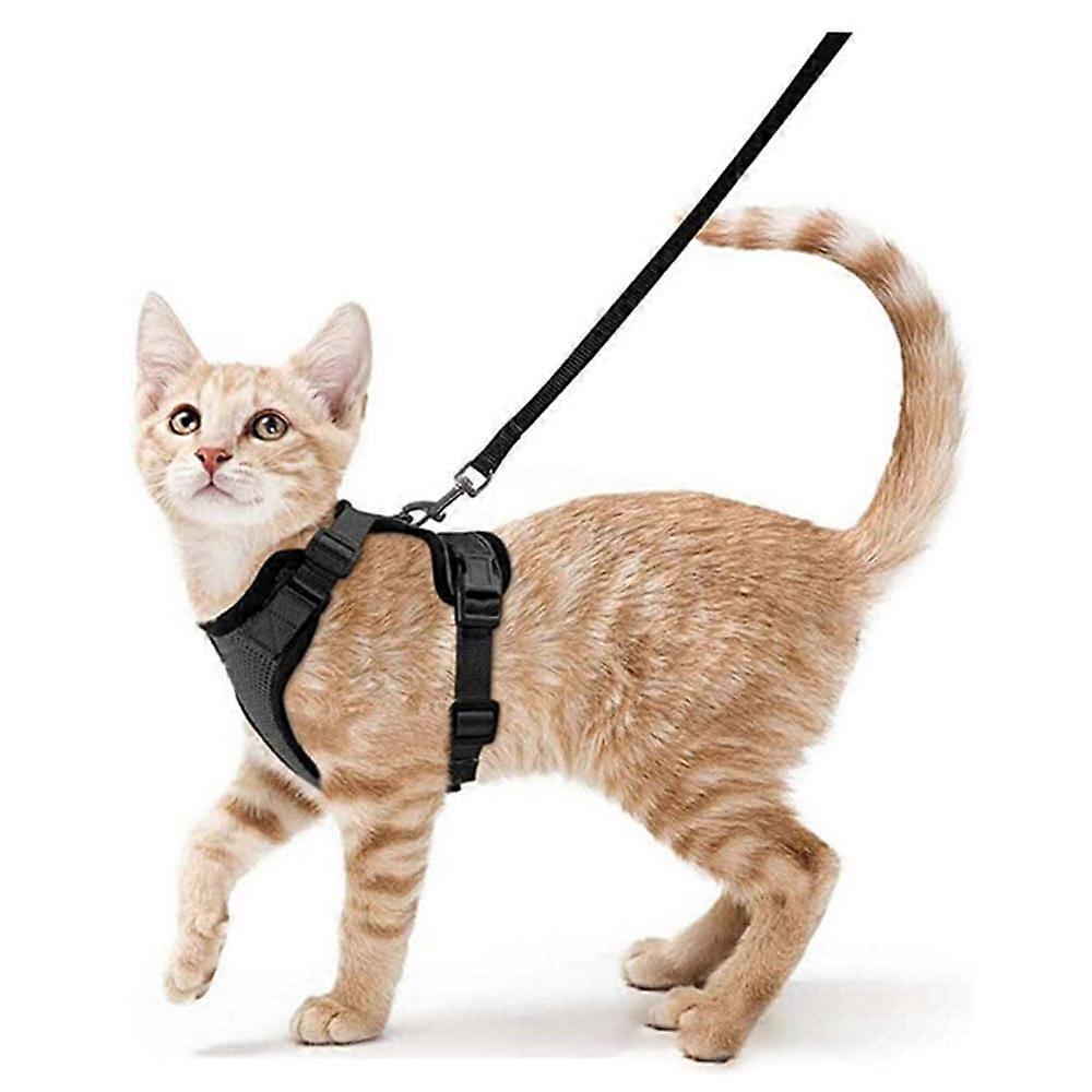 Breathable Cat Harness With Leash, Reflective Collar, Keeps Cats Secure, Escape-Proof Vest For Small Cats, Black Size S