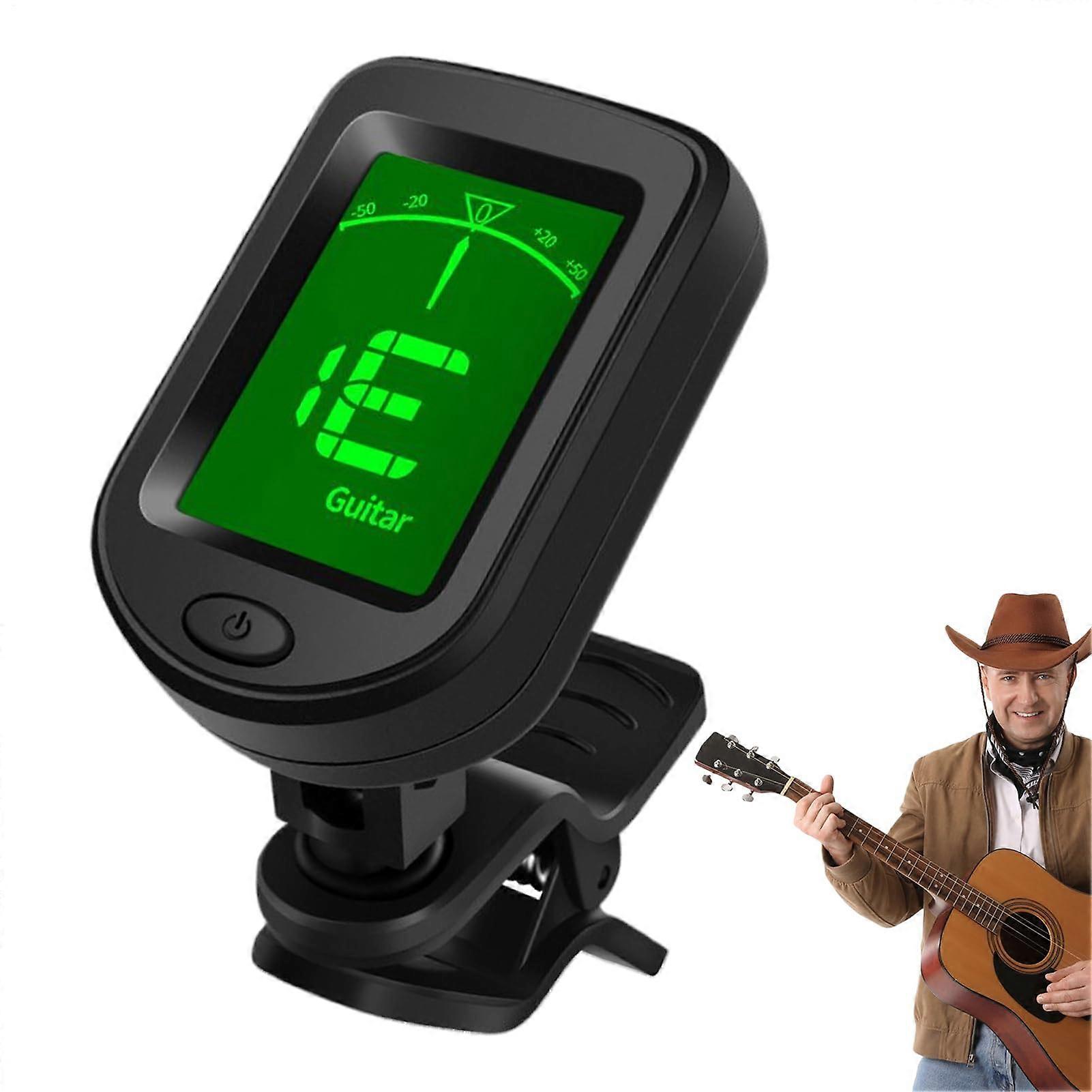 Clip On Guitar Tuner for Electric Guitar, Bass, Ukulele, Banjo & Violin - Portable Digital Tuning Device with LCD Display