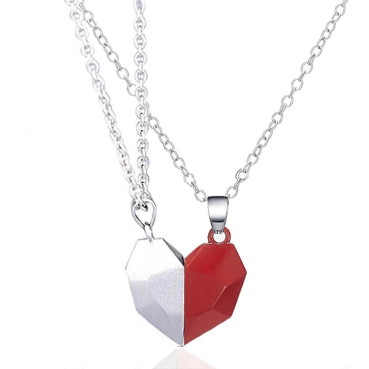 Love Heart Magnetic Necklace Set for Couples - Silver Chains