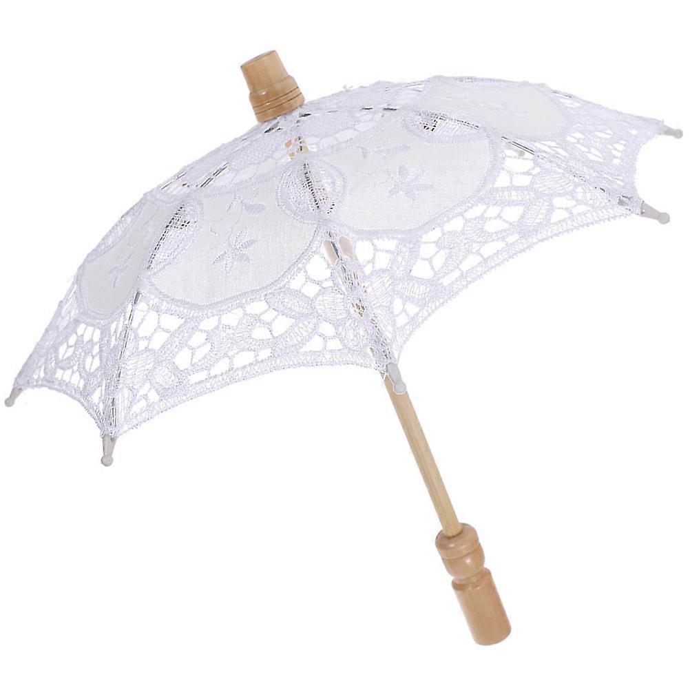 White Lace Wood Bridal Umbrella for Decoration with Design and Moderate Size 1 Piece