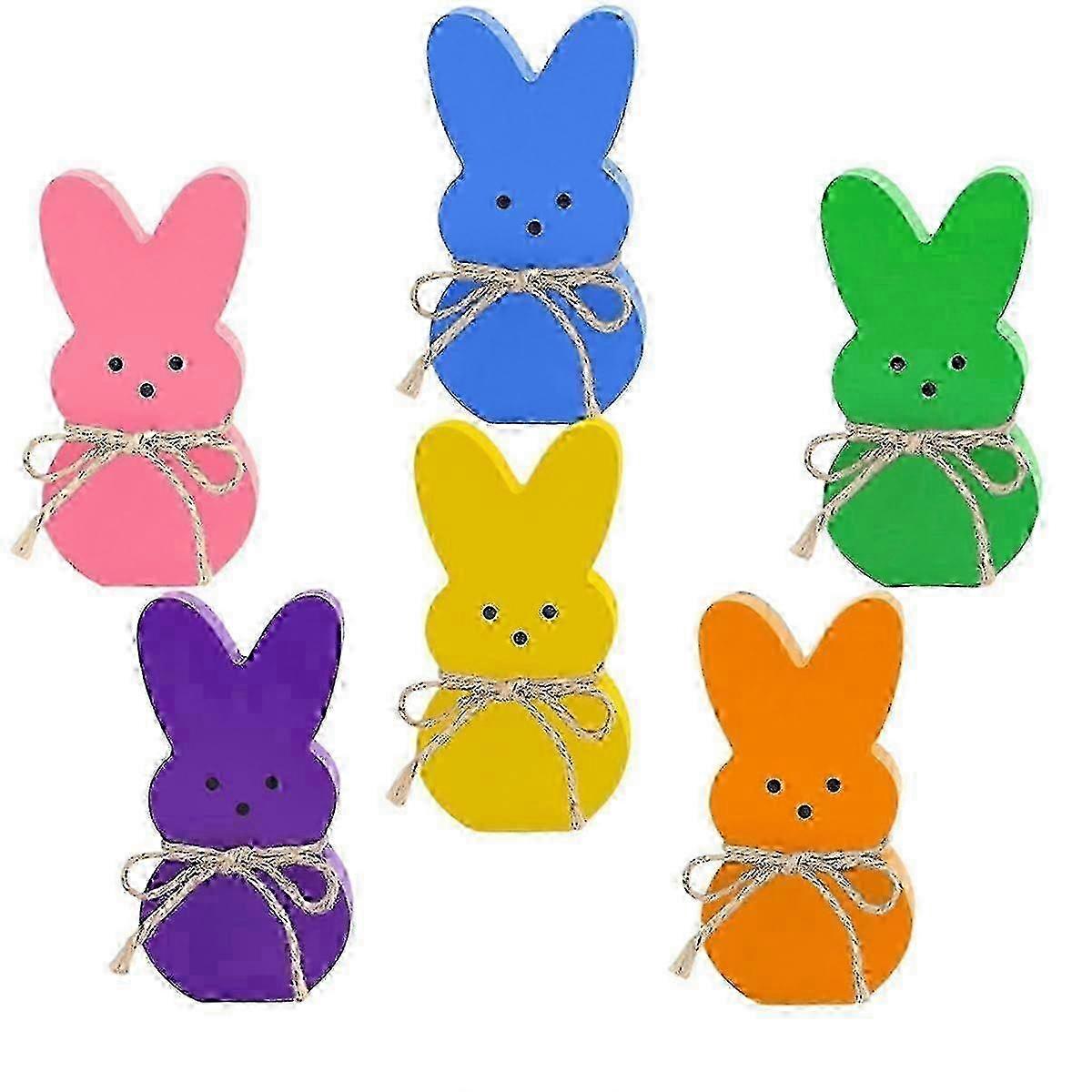 6PCS Multicolor Wooden Easter Bunny Decorations for Table Decor & Easter Party Supplies
