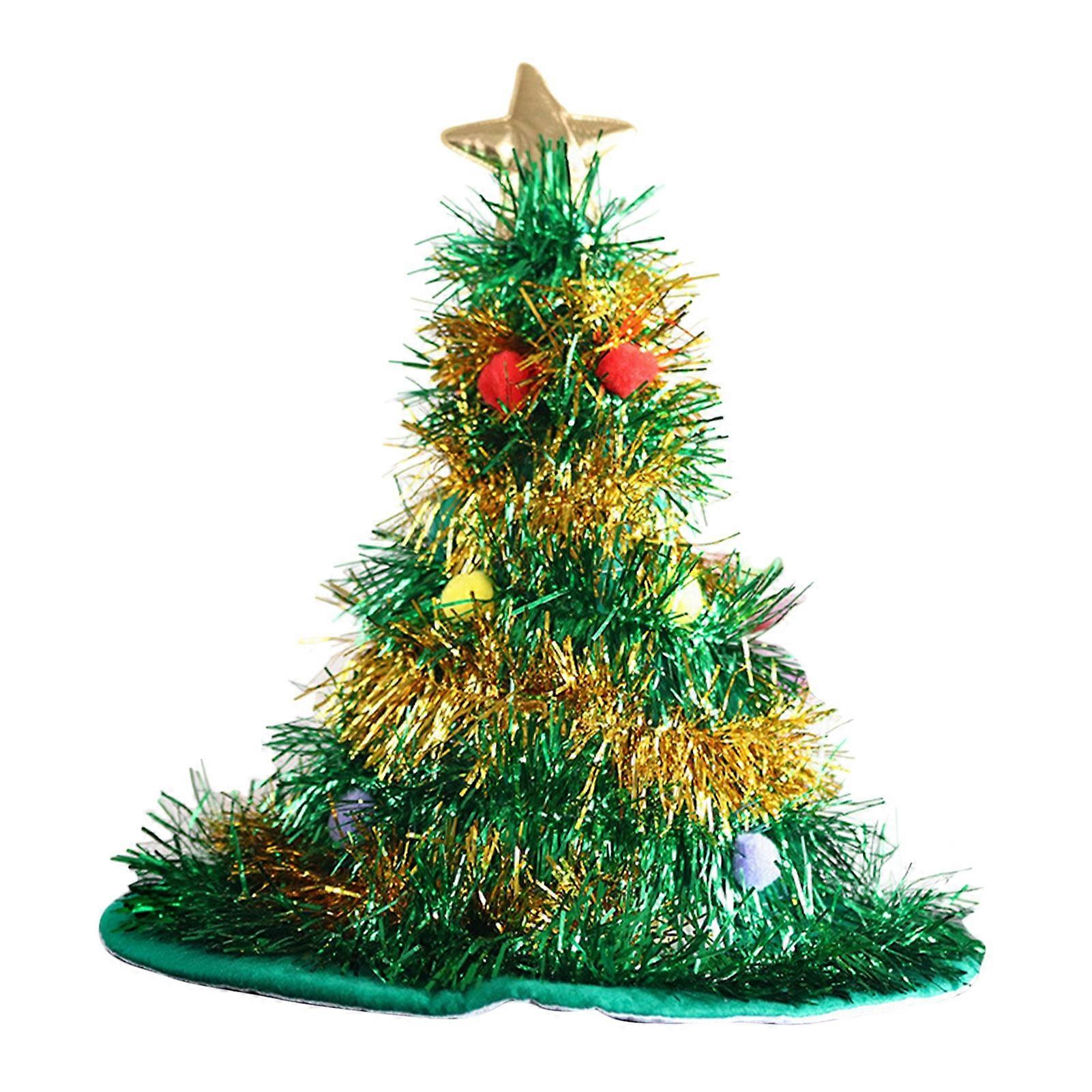 GPB Nonwoven Christmas Tree Hat for Kids Adults Soft Comfortable Holiday Theme Hats Christmas Decoration Green Gold