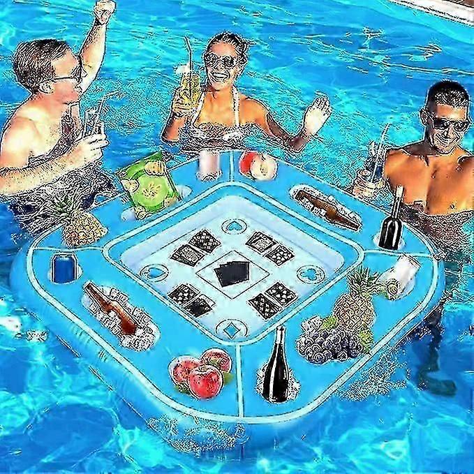 Floating Pool Game Table- Spacious Inflatable Board Games Table with Waterproof Playing Cards, Fun to Use Food Drink Bar for Adults Summer Pool Access