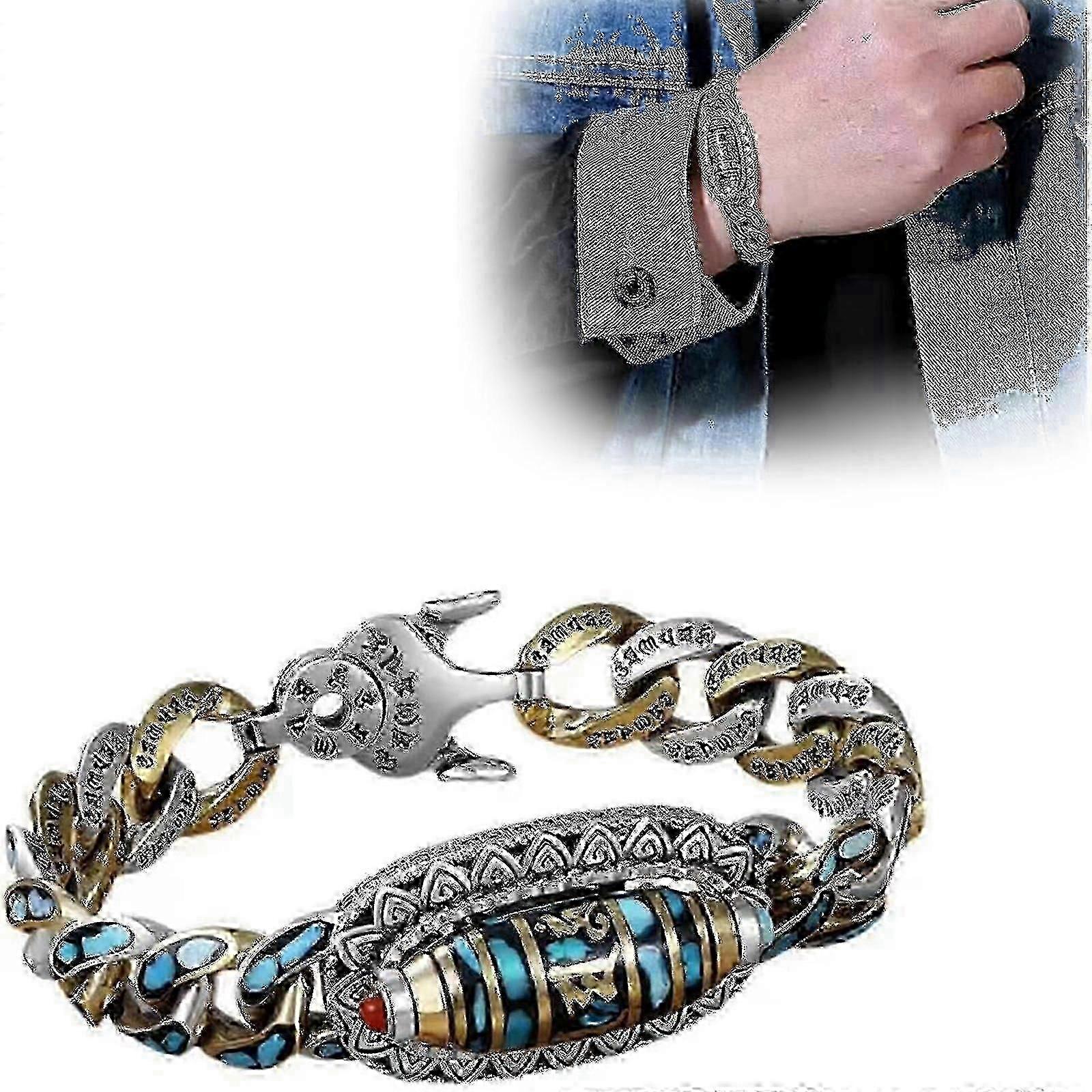 Türkis Sechs-Zeichen Mantra Neunäugiges Dzi Perlenarmband, rotierende neun Augen Dzi Perlenarmband, Meditation Glück Amulett Armband r