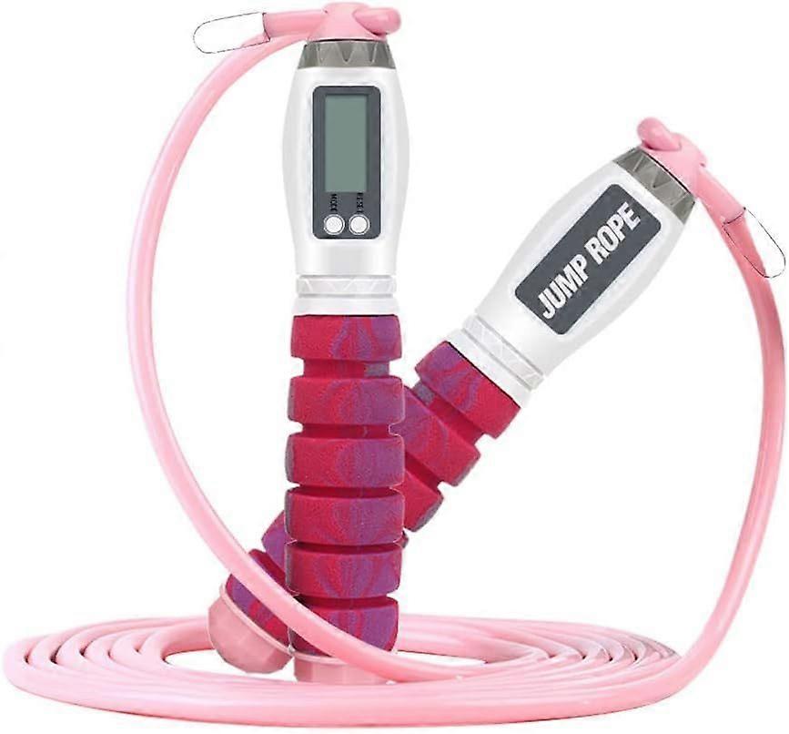 Fitness skipping rope with counting function, adjustable skipping rope, calorie counting, anti-tangle, suitable for women, men(PINK)