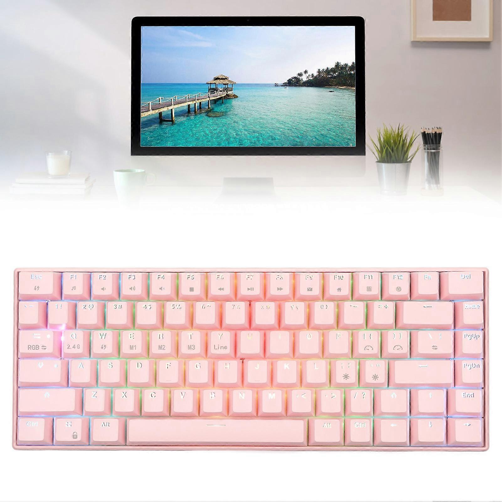 82-Key Pink Mechanical Keyboard RGB Wireless Wired 1800mAh Battery