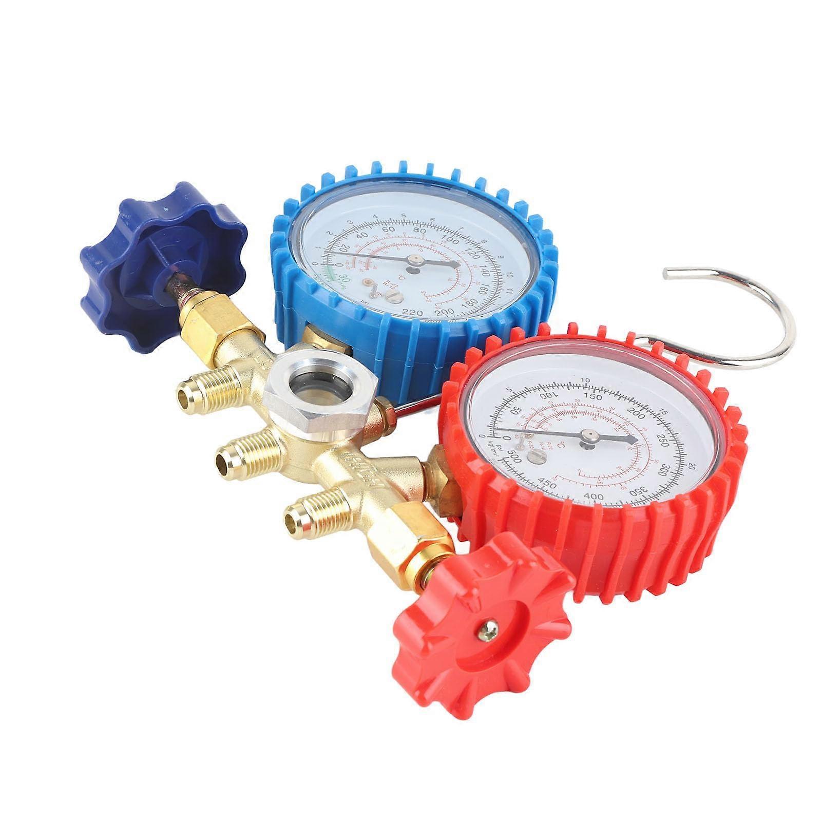 Brass AC Manifold Gauge Set R134A For HVAC Systems, Air Conditioning And Refrigeration, With Rubber Pipe