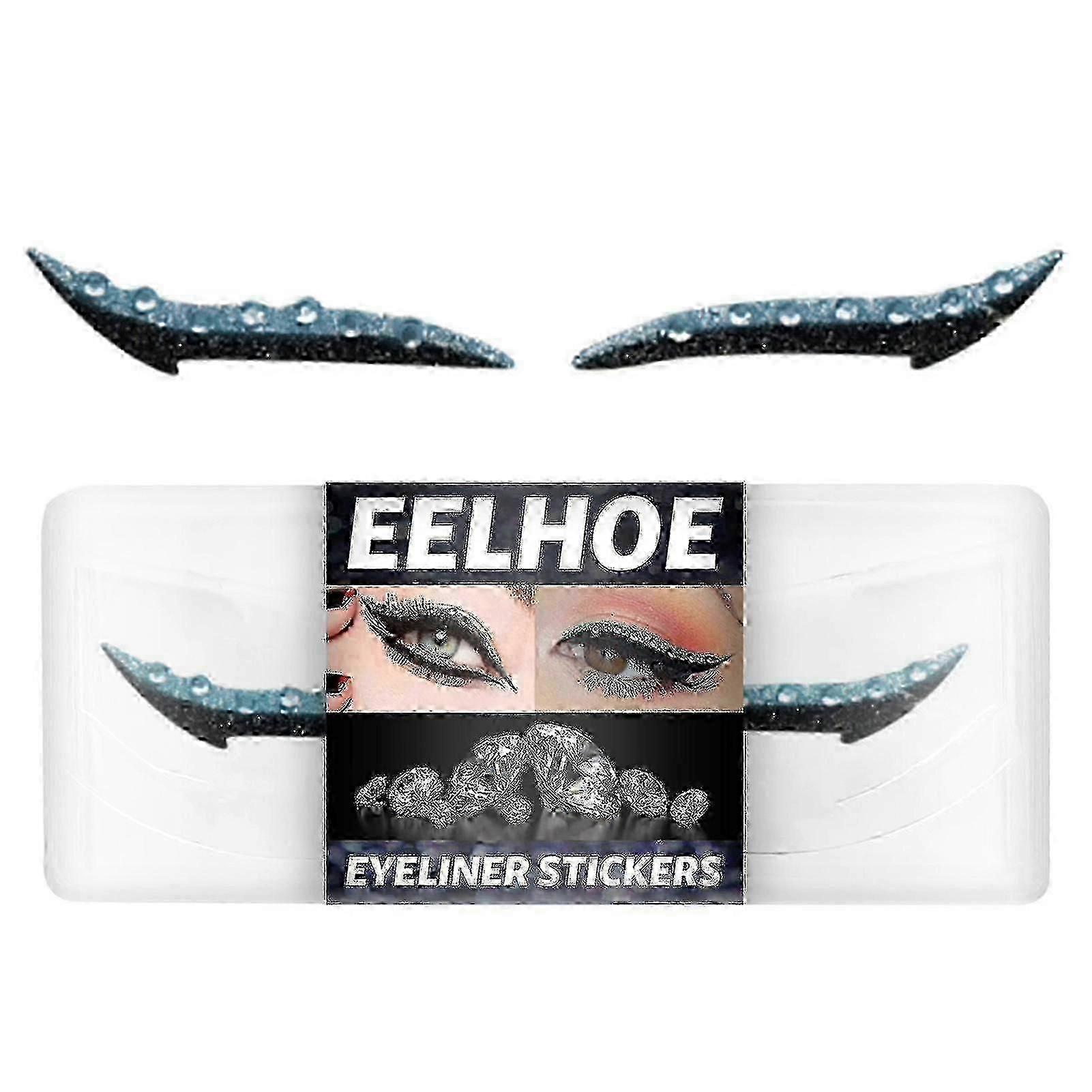 1Pair EELHOE Eye Liner Decal Reusable Tearable Plastic Rhinestone False Eyeliner Sticker for