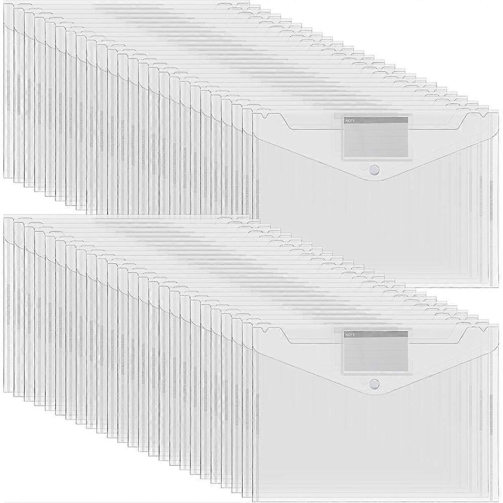 50 Pcs Plastic Envelopes File Folders with Snap Button Closure A4