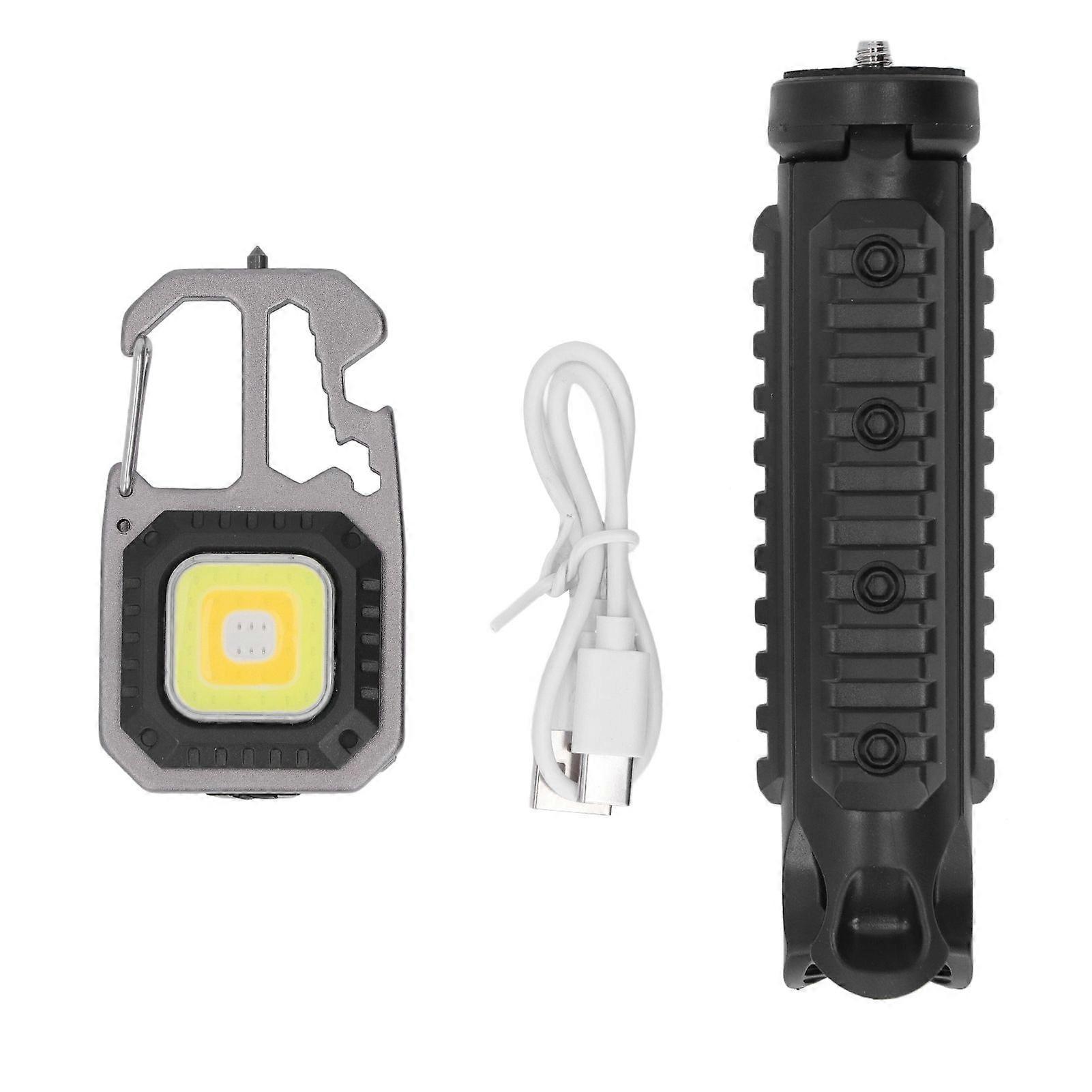COB Small Flashlights 3 Light Modes Rechargeable Multifunctional Silver Black Portable Pocket Light with Tripod for Camping