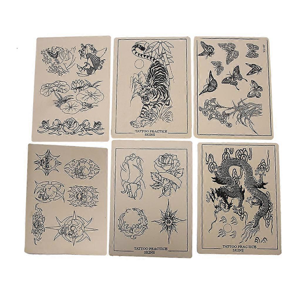 6pcs Tattoo Practice Skin Rubber Tattoo Training Body Art Tool with Patterns