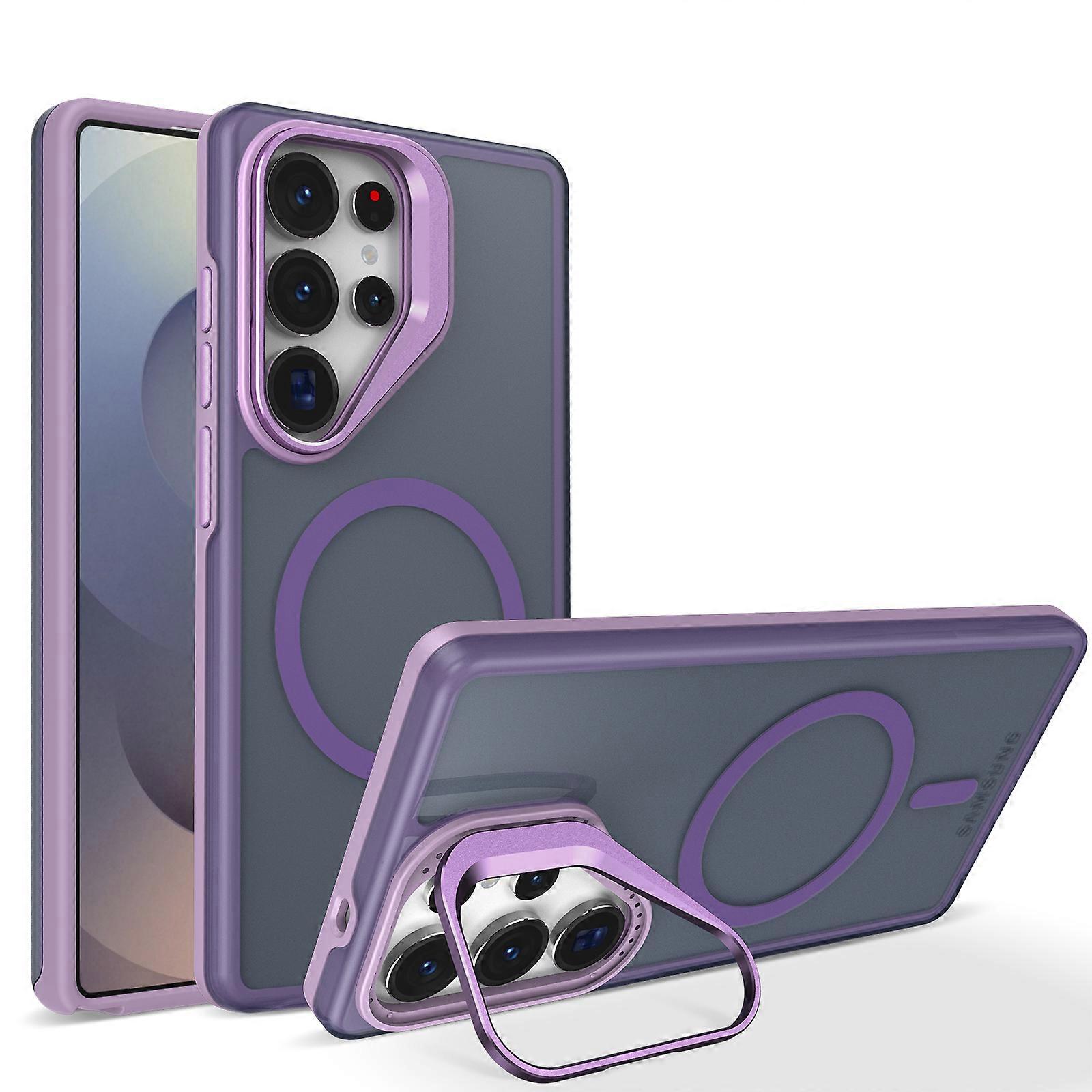Luxury Matte Clear With Holder Magnetic Case For Samsung Galaxy S25 S24 S23 S22 Ultra Plus S25Edge S24FE S25FE Magsafe Cover