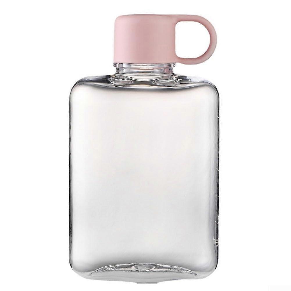 Travel Friendly 360ml Flat Water Bottle With Hanging Ring And Secure Cap Pink