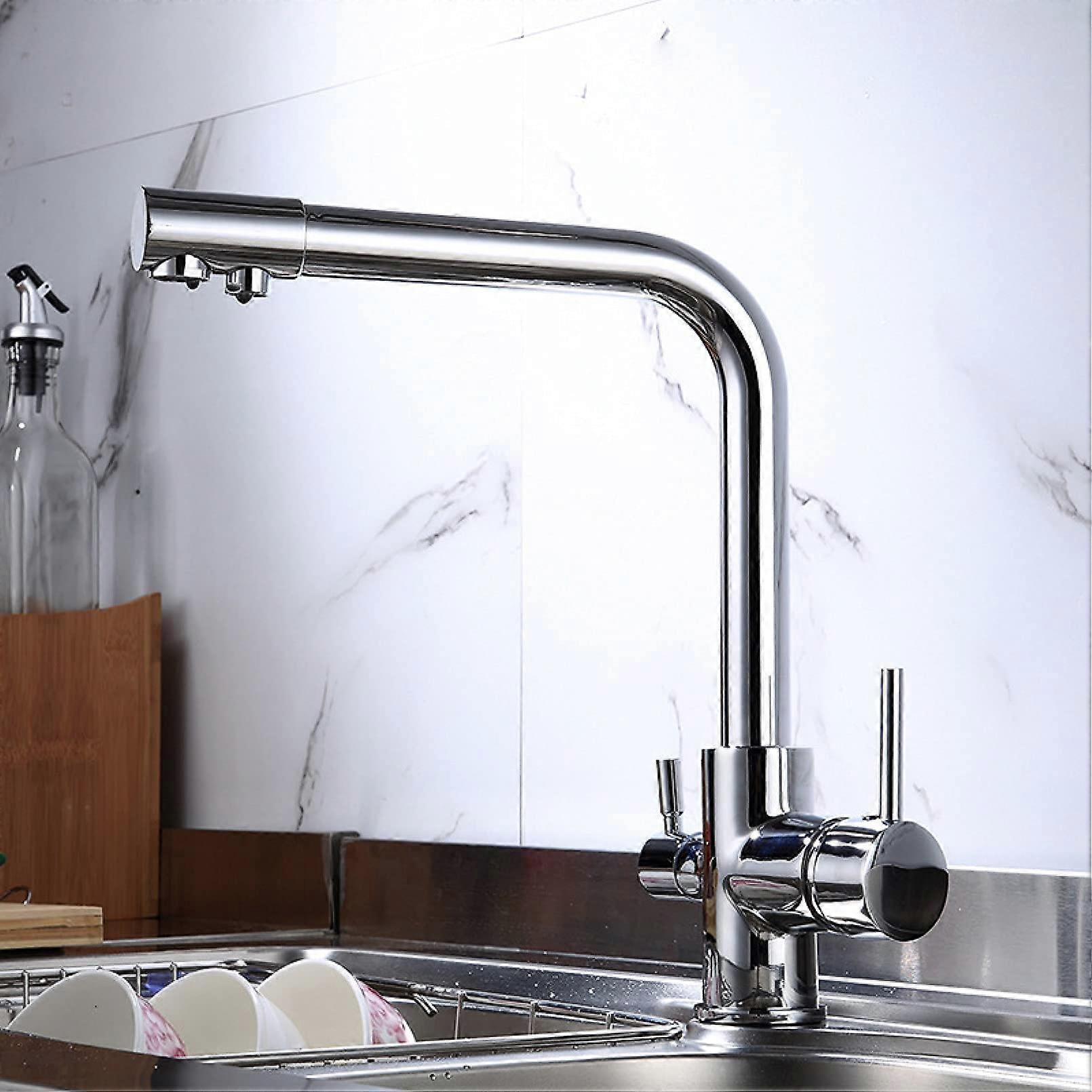 WaterTap Kitchen Faucet AllCopper Black Painted Finish Rotatable DoubleHandle Model 4
