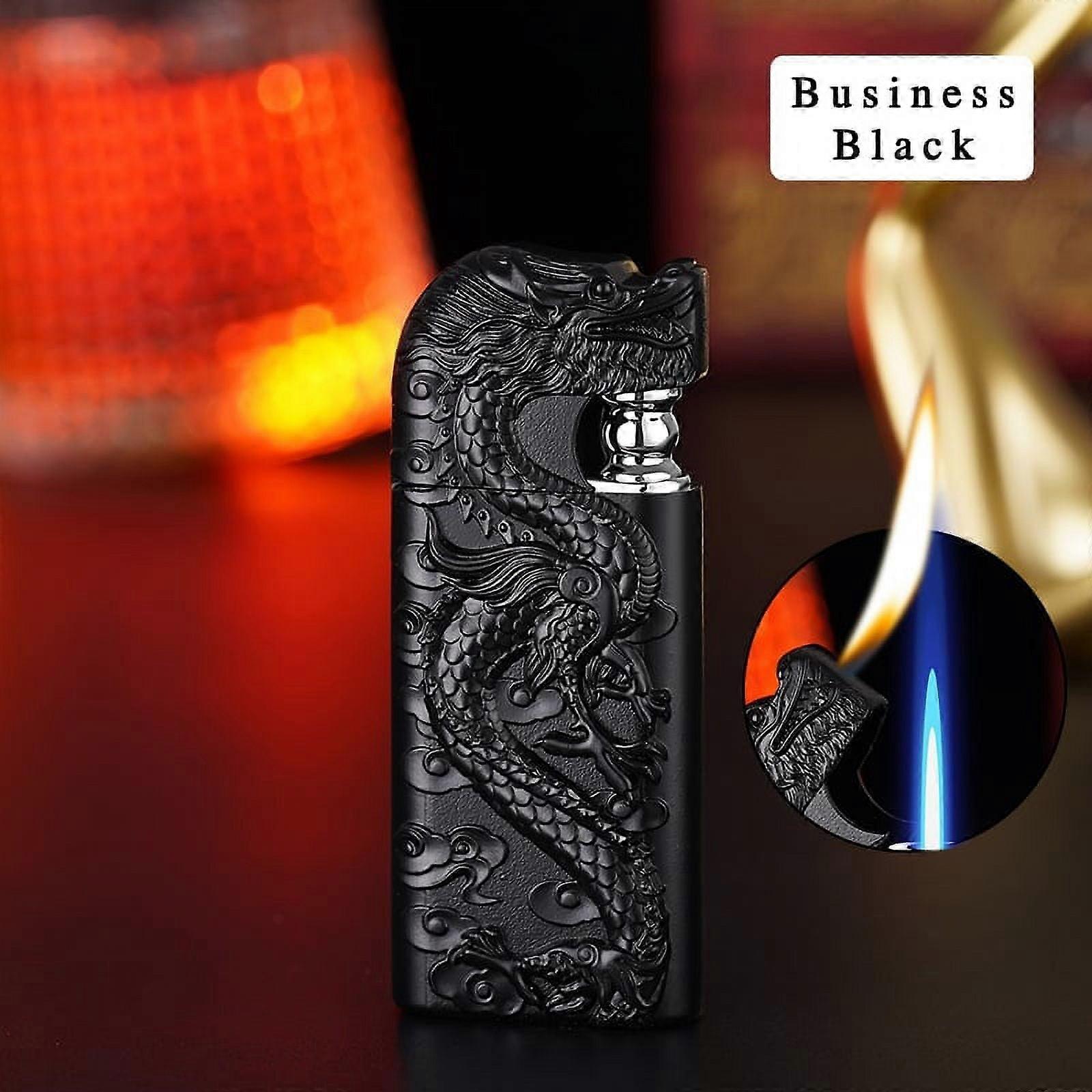 QuLuJing Cigarette Lighter, Windproof Double Flame Inflatable Lighter with 3D Dragon Relief, Men's Metal Lighter