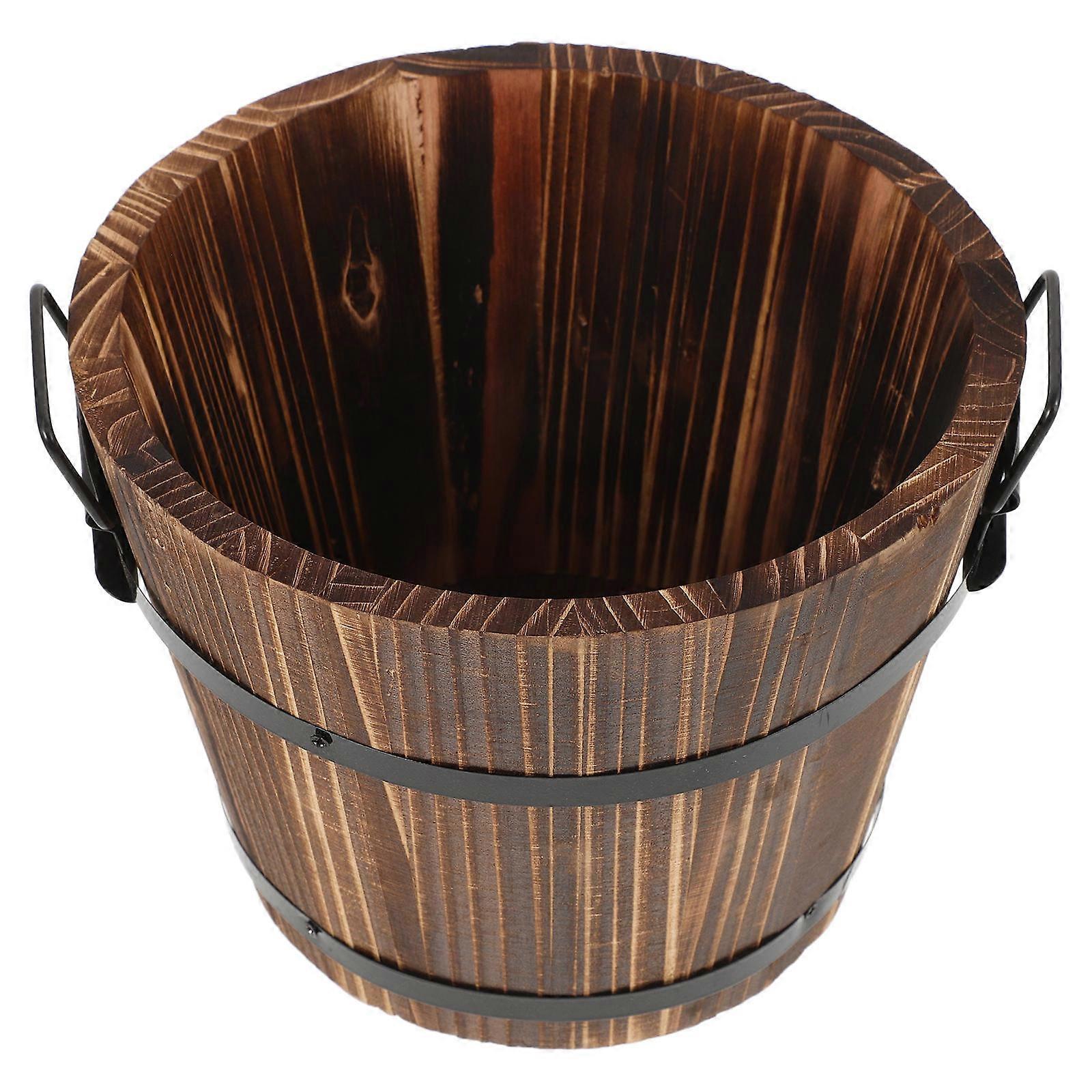 Rice Steaming Bucket for Household Use 2Pcs Dark Brown Wood Barrels
