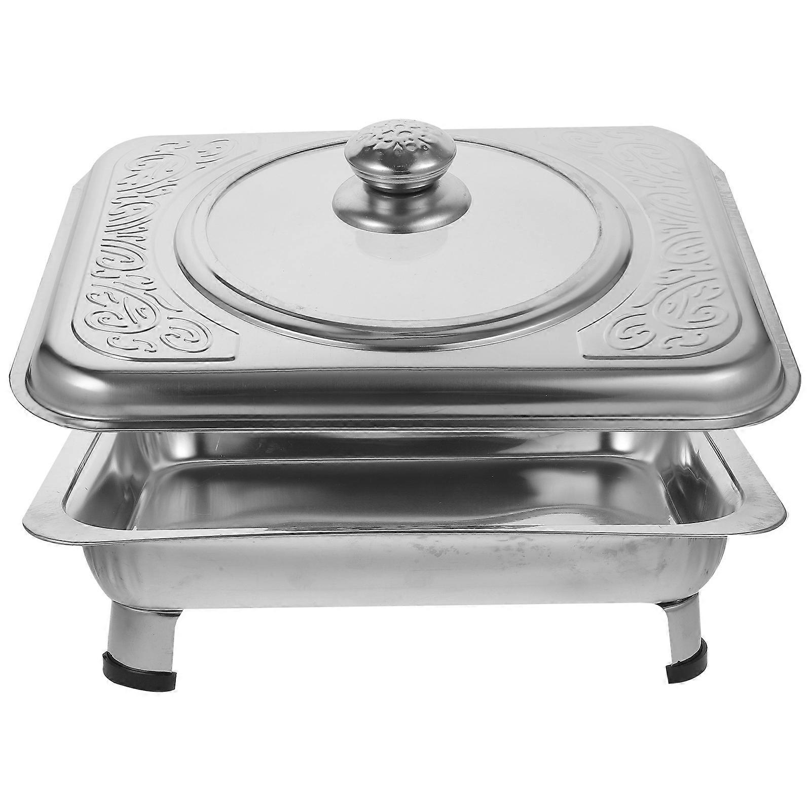 Stainless Steel Buffet Dish 3 Pcs Rectangular Canteen Basin With Cover For Hotel Buffet Event 35.00X26.50X9.50cm Display