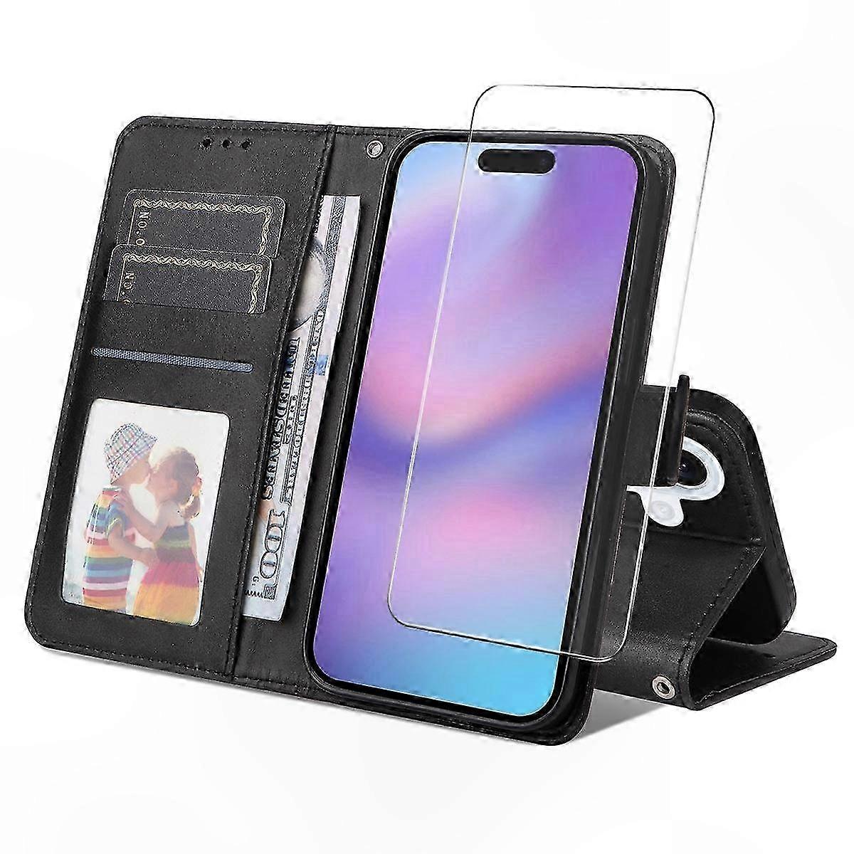 PU Leather Protective Case with Built-in Screen Film for 17 Pro Smartphones