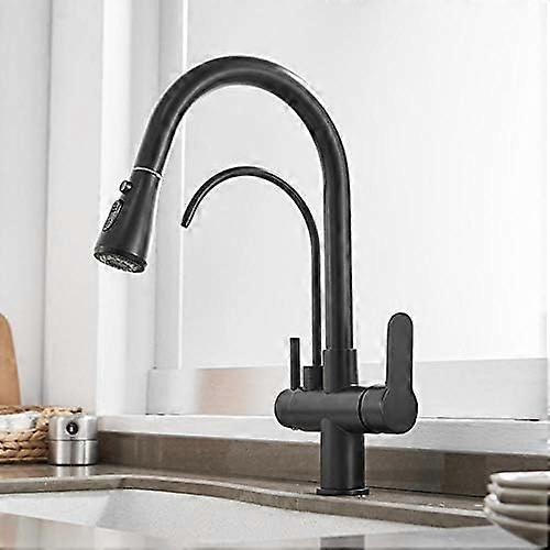 3Way Kitchen Faucet PullDown Sprayer, 2Mode Mixer, Brushed Nickel And Black Finish, Potable Water Tap Model Blackd